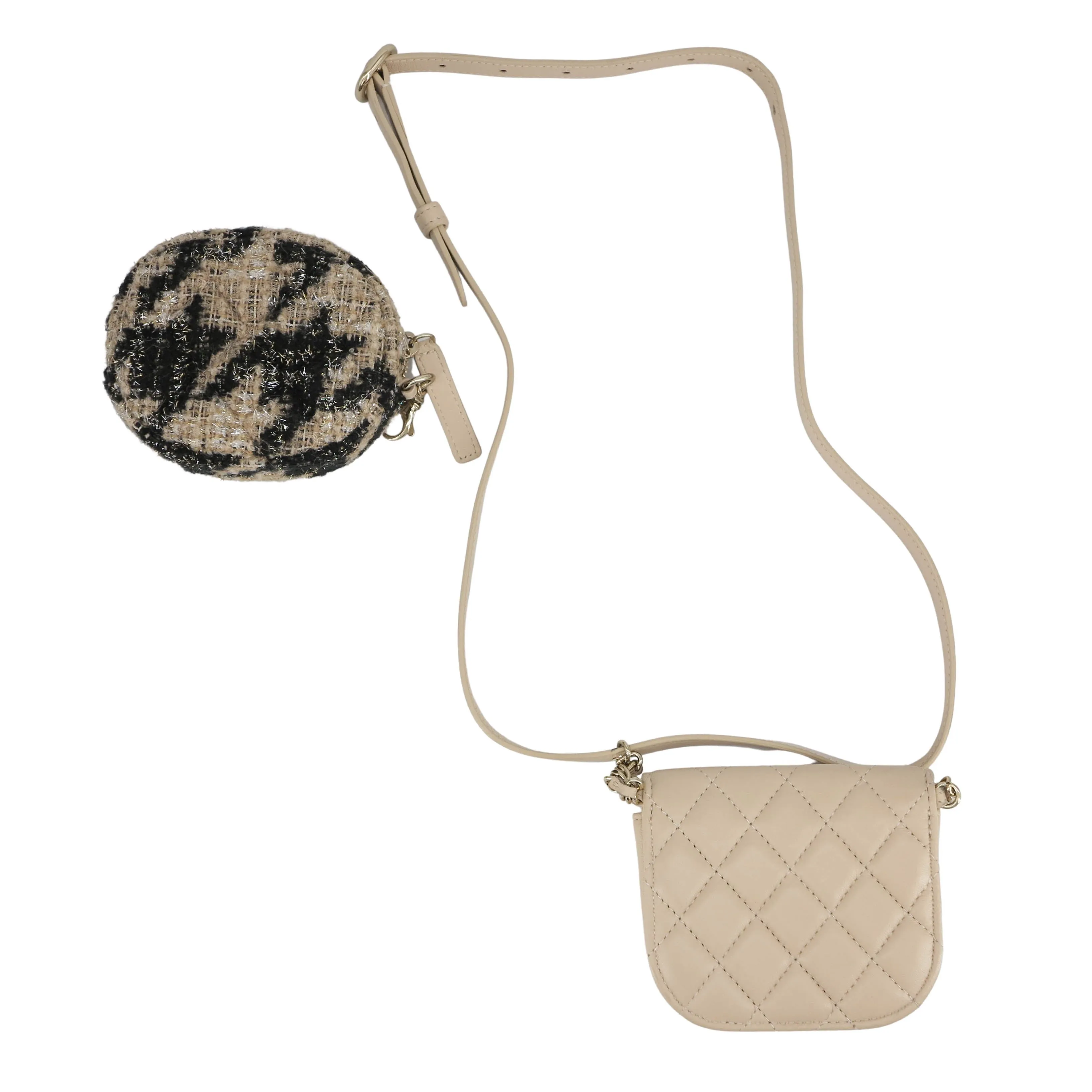 19K Beige Houndstooth Waist Belt Bag with Coin Purse