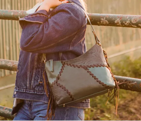 American West Handbag Gypsy Patch Collection: Leather Zip Top Shoulder