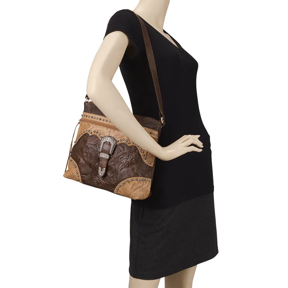 American West Handbag Saddle Ridge Collection: Leather Zip Top Shoulder