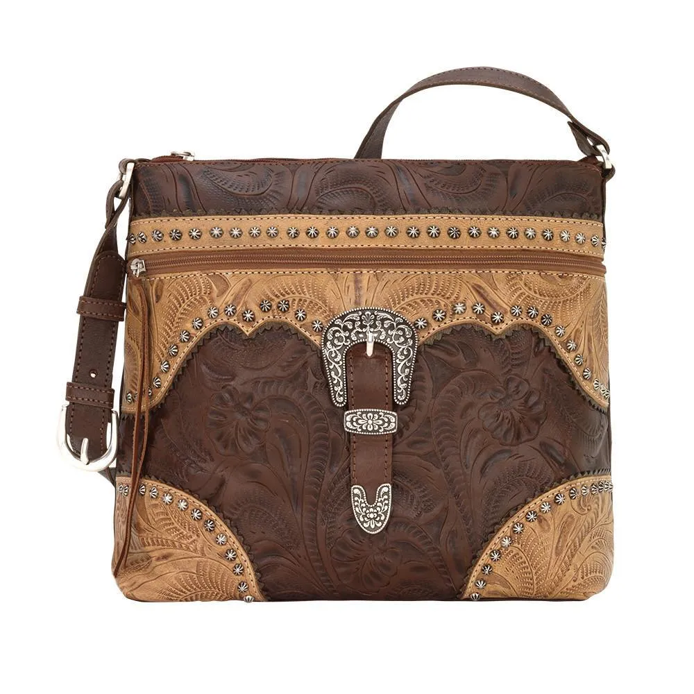 American West Handbag Saddle Ridge Collection: Leather Zip Top Shoulder