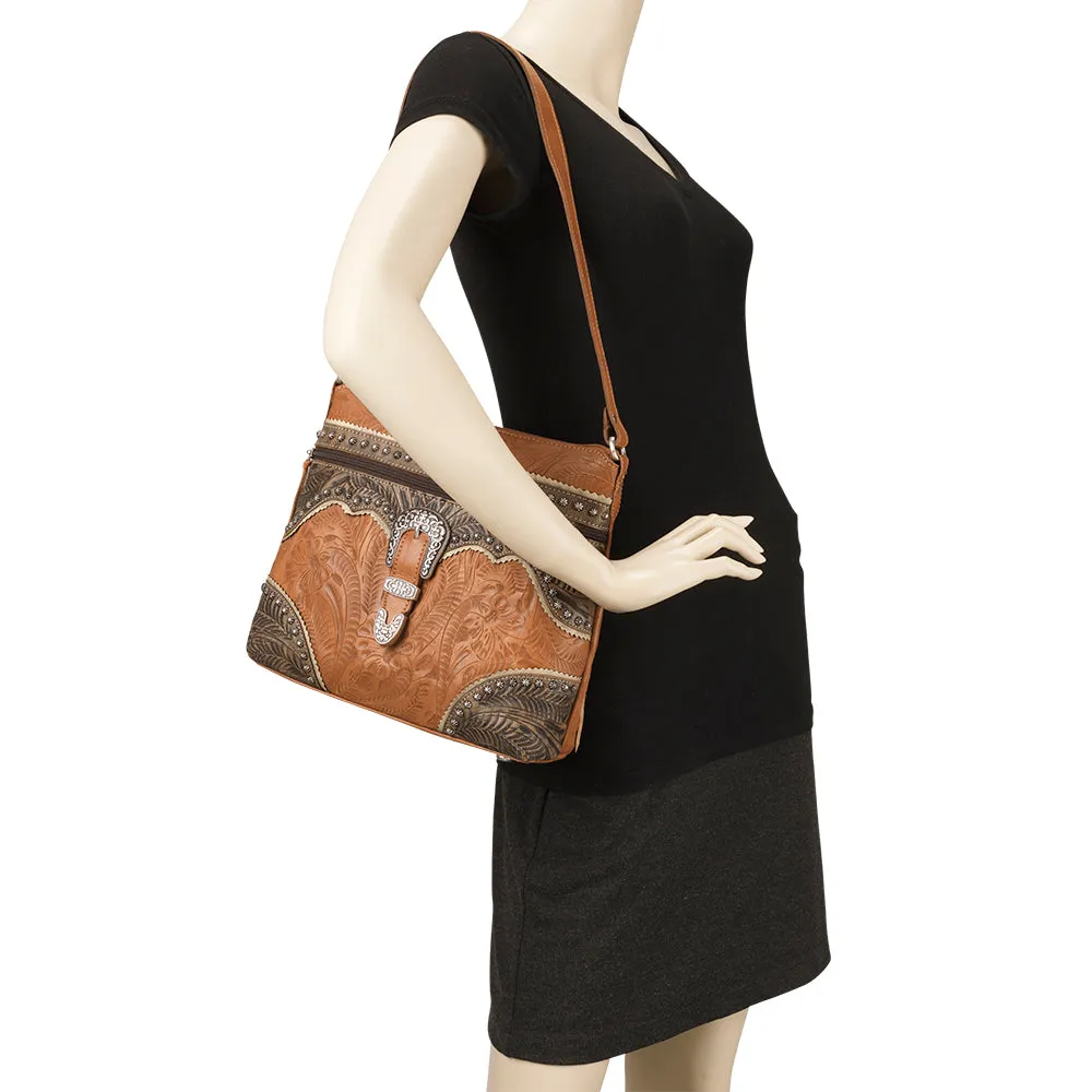 American West Handbag Saddle Ridge Collection: Leather Zip Top Shoulder