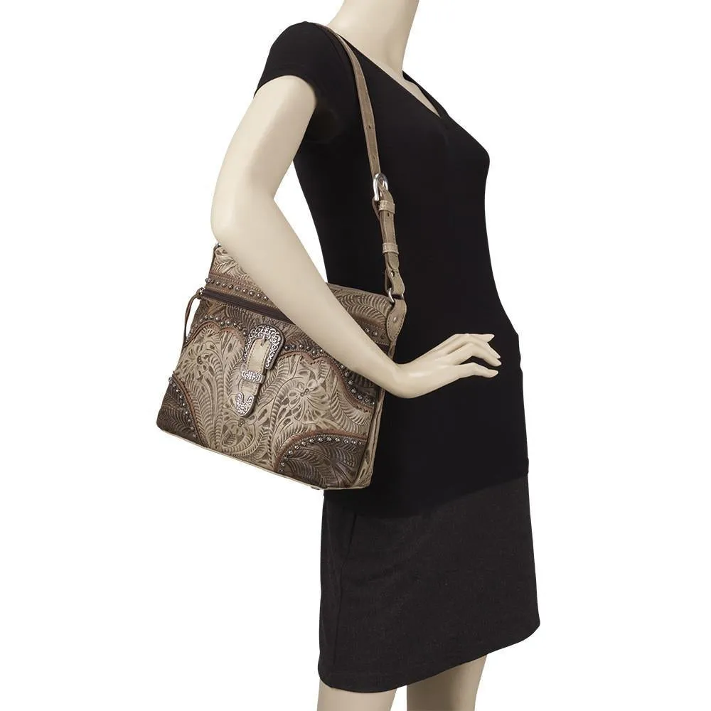 American West Handbag Saddle Ridge Collection: Leather Zip Top Shoulder