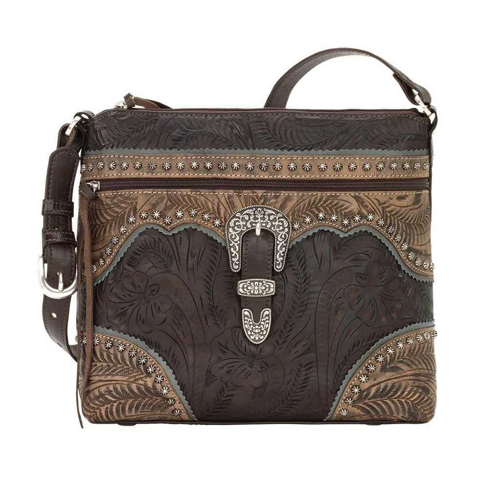 American West Handbag Saddle Ridge Collection: Leather Zip Top Shoulder