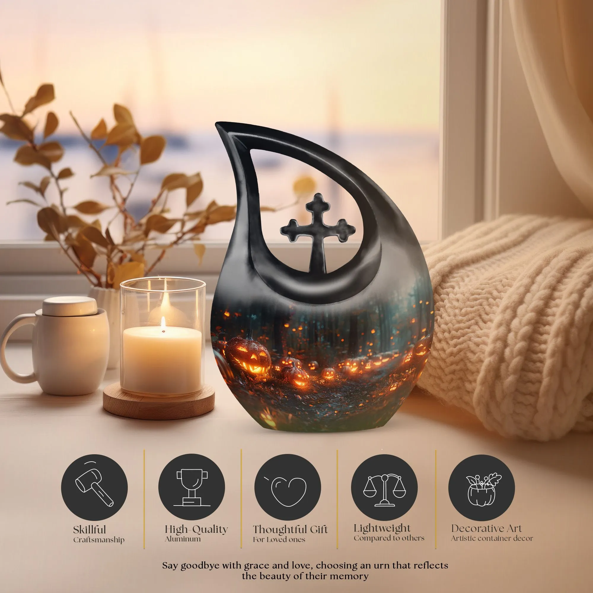 Autumn's Eerie Glow - Large Memorial Urn for Ashes