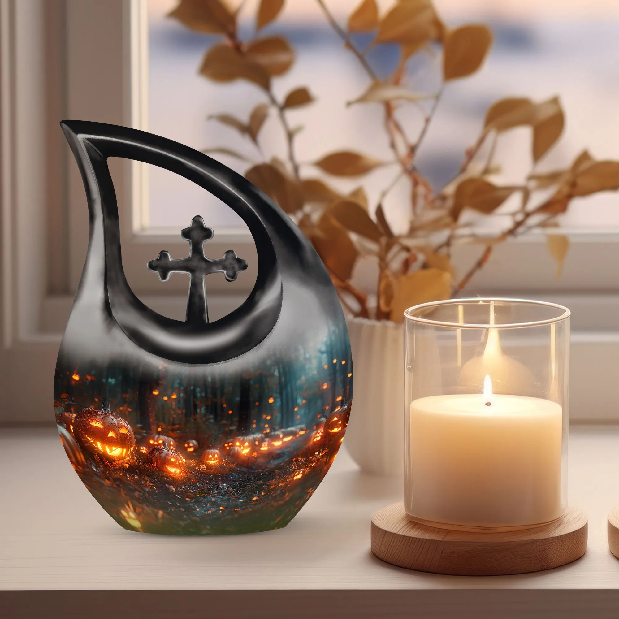 Autumn's Eerie Glow - Large Memorial Urn for Ashes