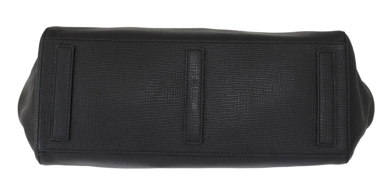 Black Leather Shopping Tote Bag