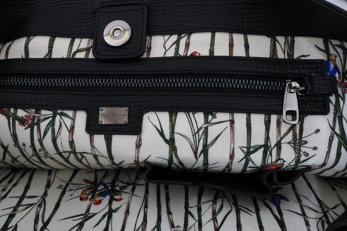 Black Leather Shopping Tote Bag