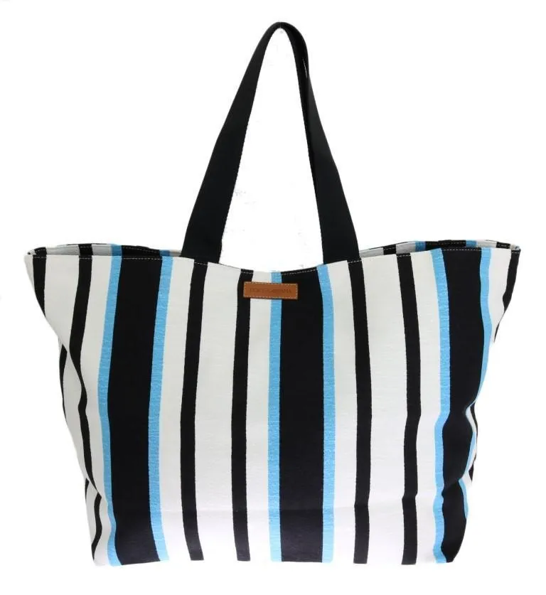 Blue White Striped Cotton Shopping Tote