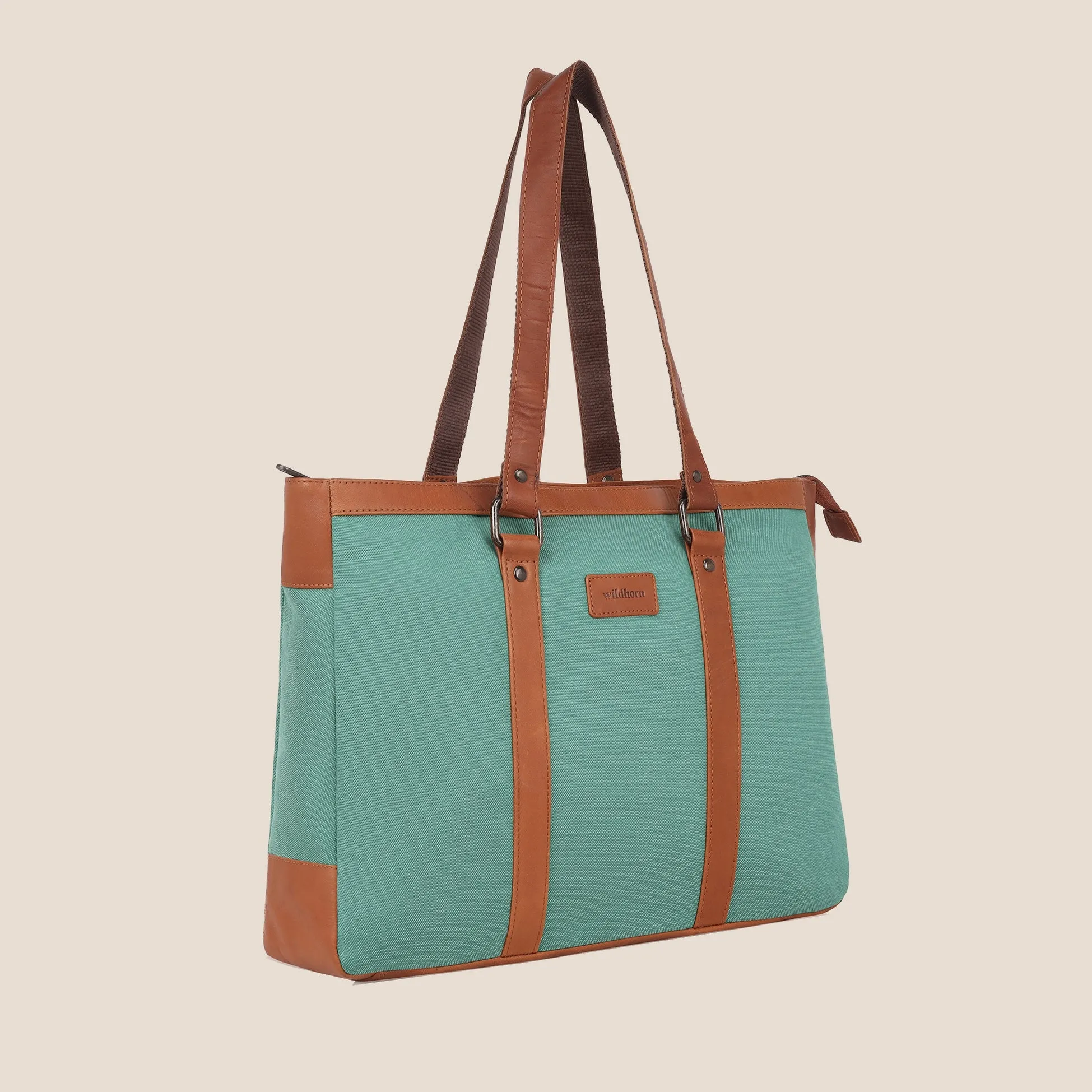 CAROLINA Solid Canvas Laptop Tote Bag for Women I 15.6 inch Canvas Shoulder Bag