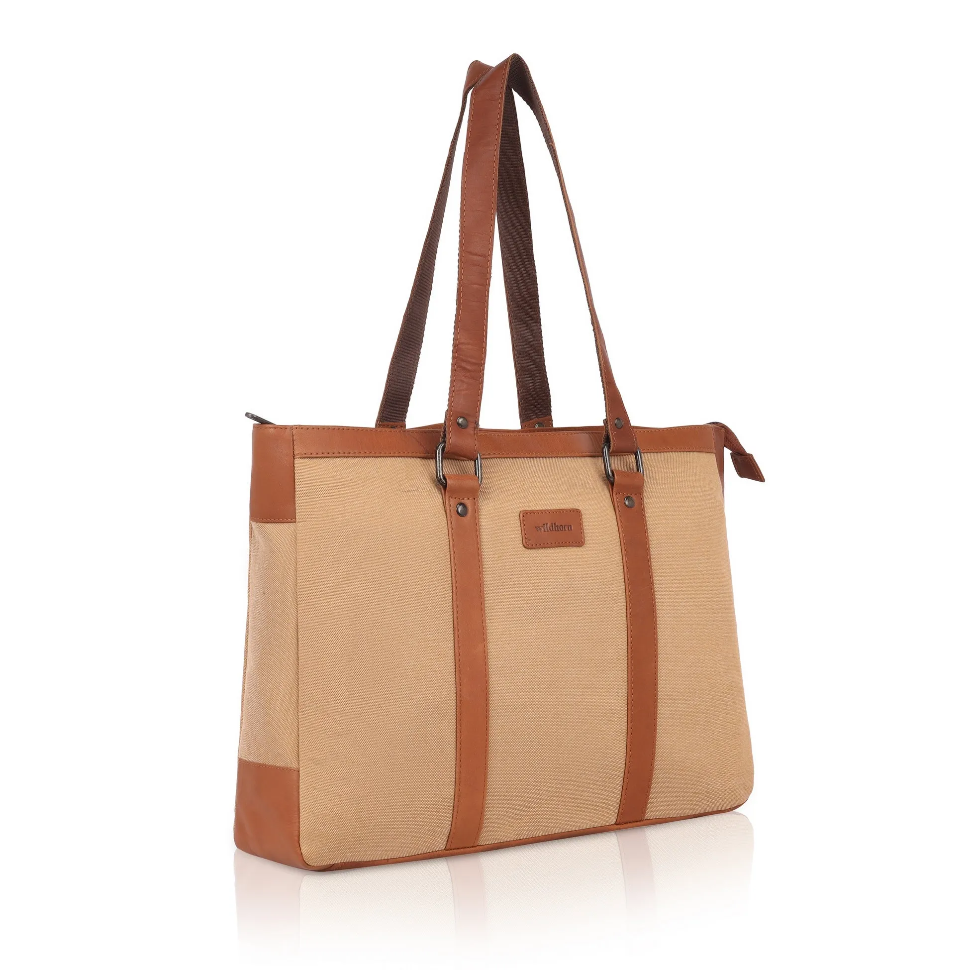 CAROLINA Solid Canvas Laptop Tote Bag for Women I 15.6 inch Canvas Shoulder Bag