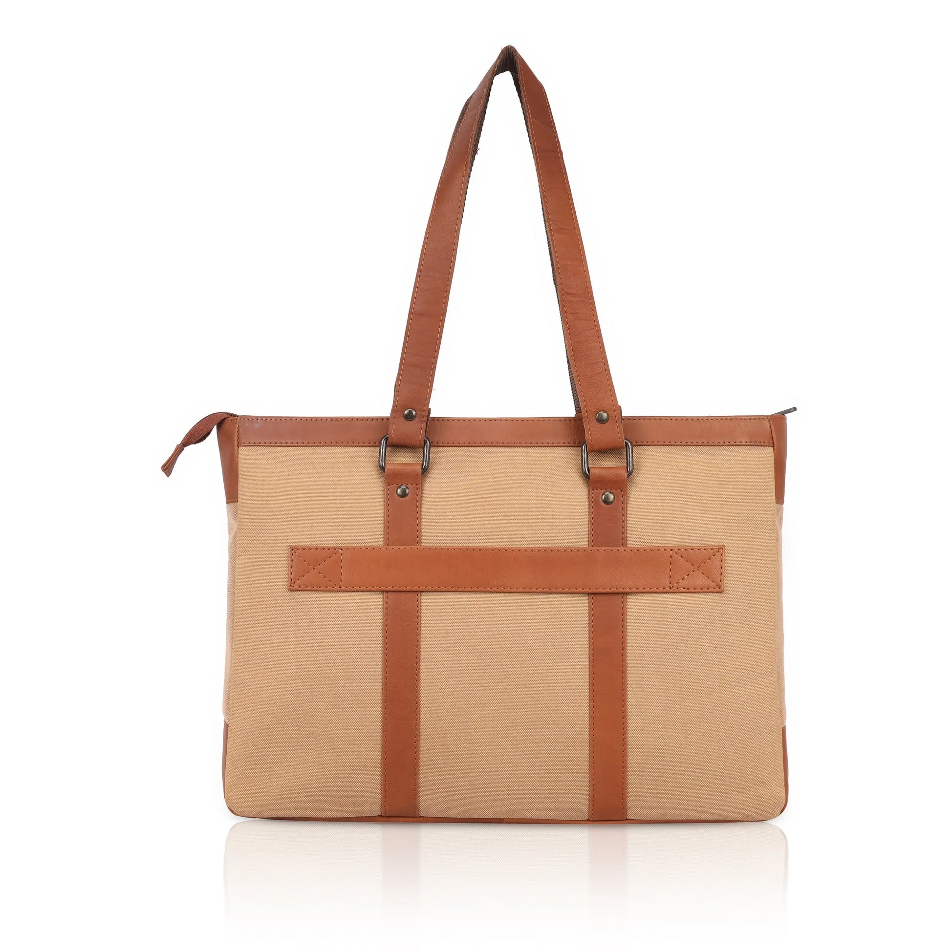 CAROLINA Solid Canvas Laptop Tote Bag for Women I 15.6 inch Canvas Shoulder Bag