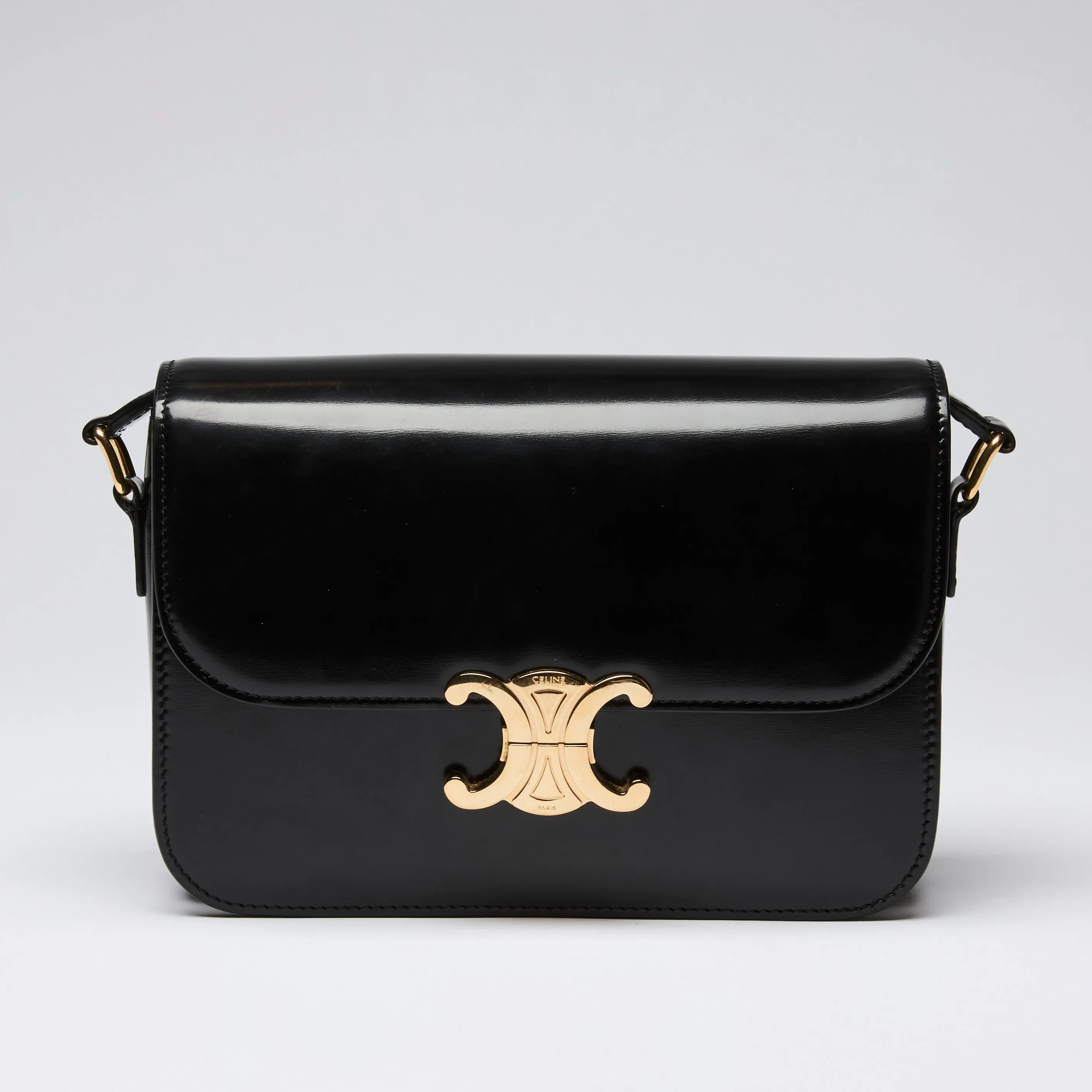 Celine Black Leather Classique Triomphe Bag