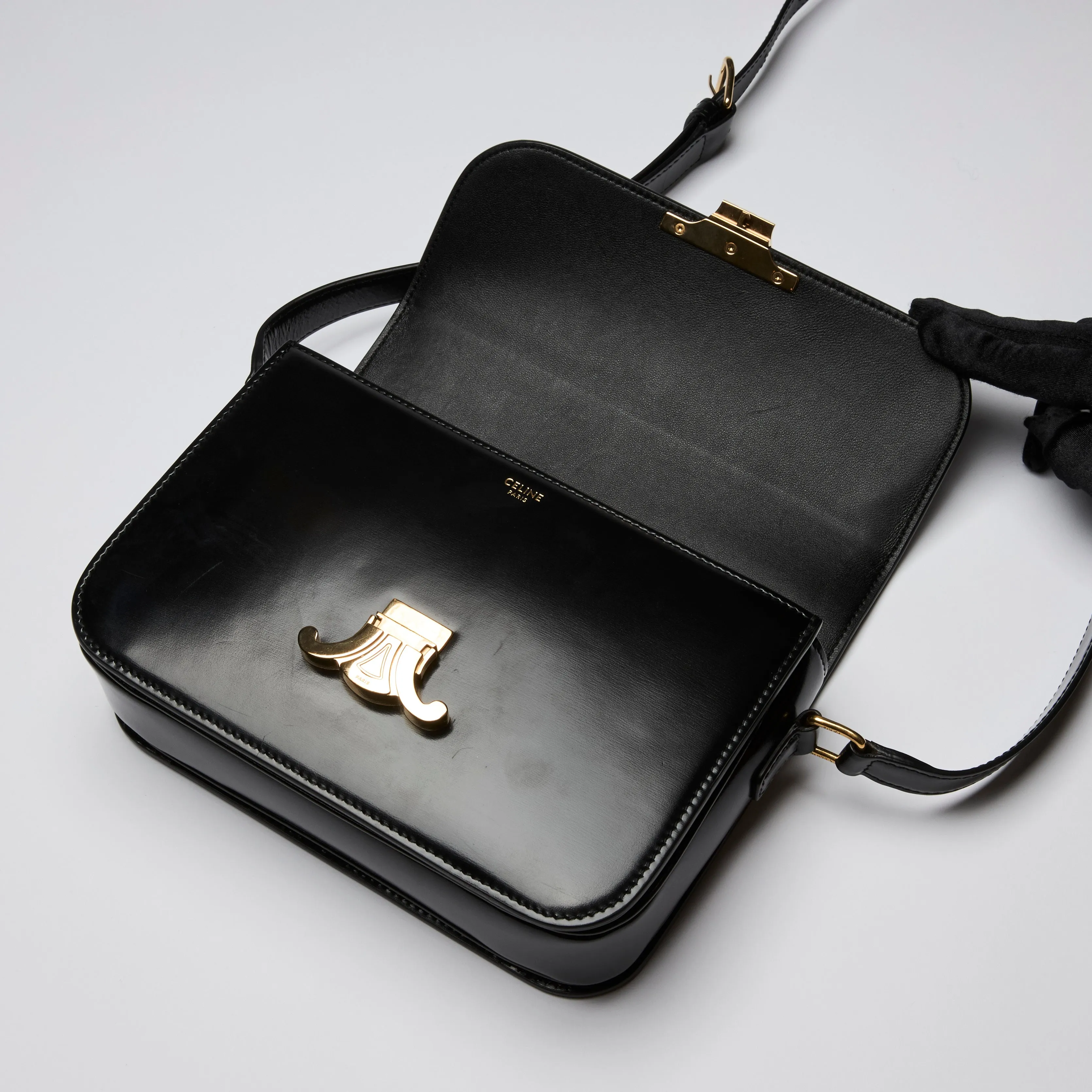 Celine Black Leather Classique Triomphe Bag