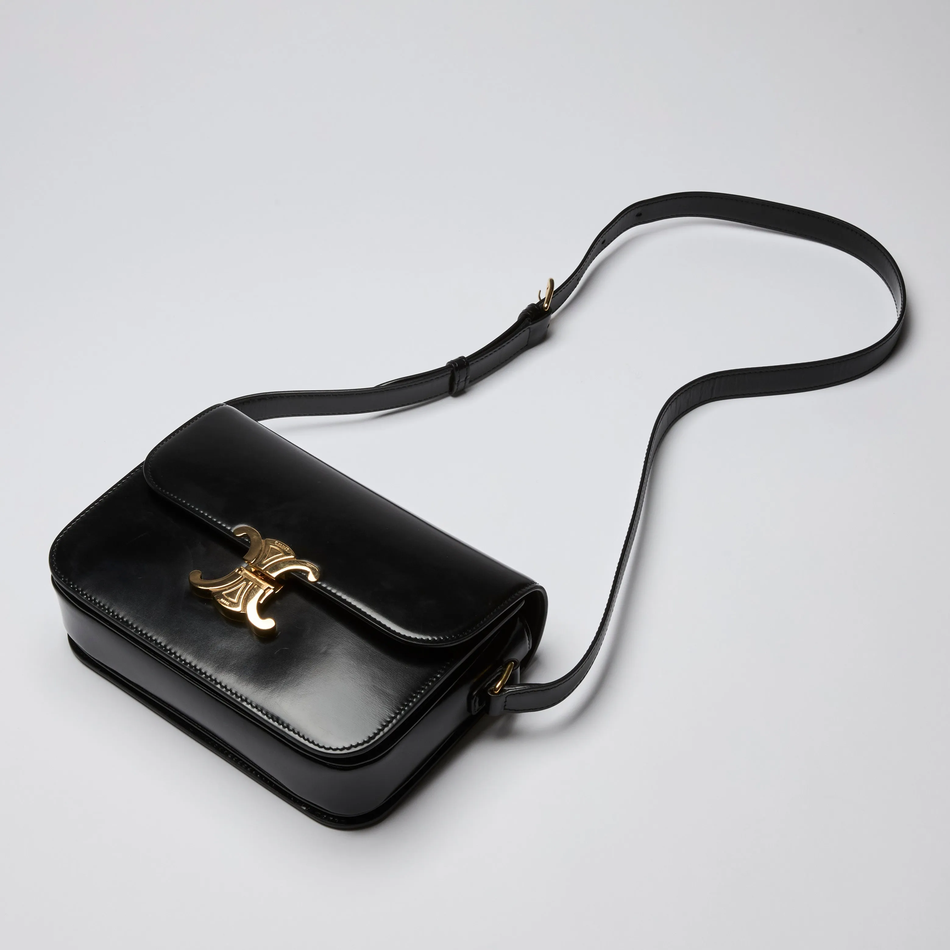 Celine Black Leather Classique Triomphe Bag