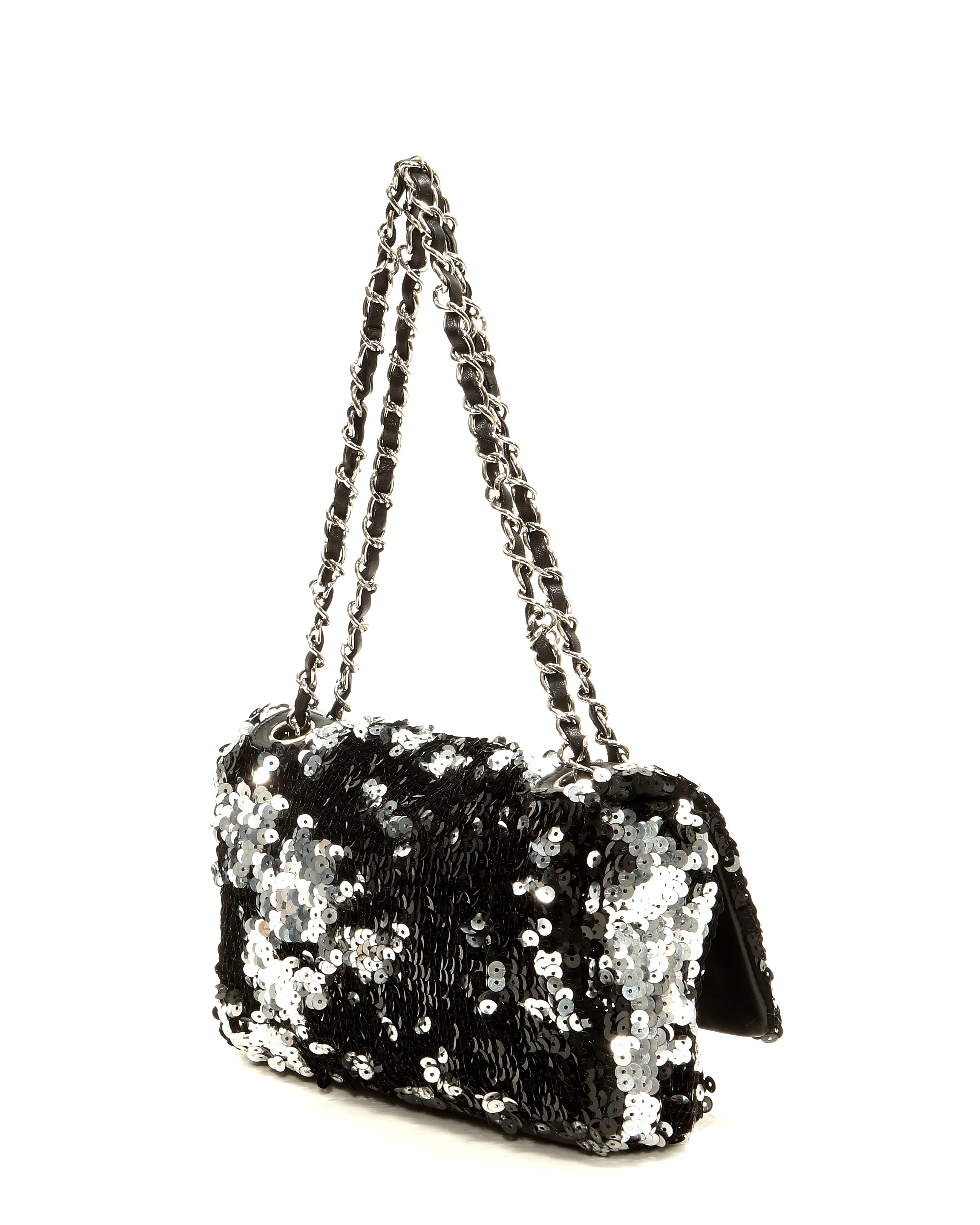 Chanel Black/Silver Sequin Flap CC Logo Shoulder Bag