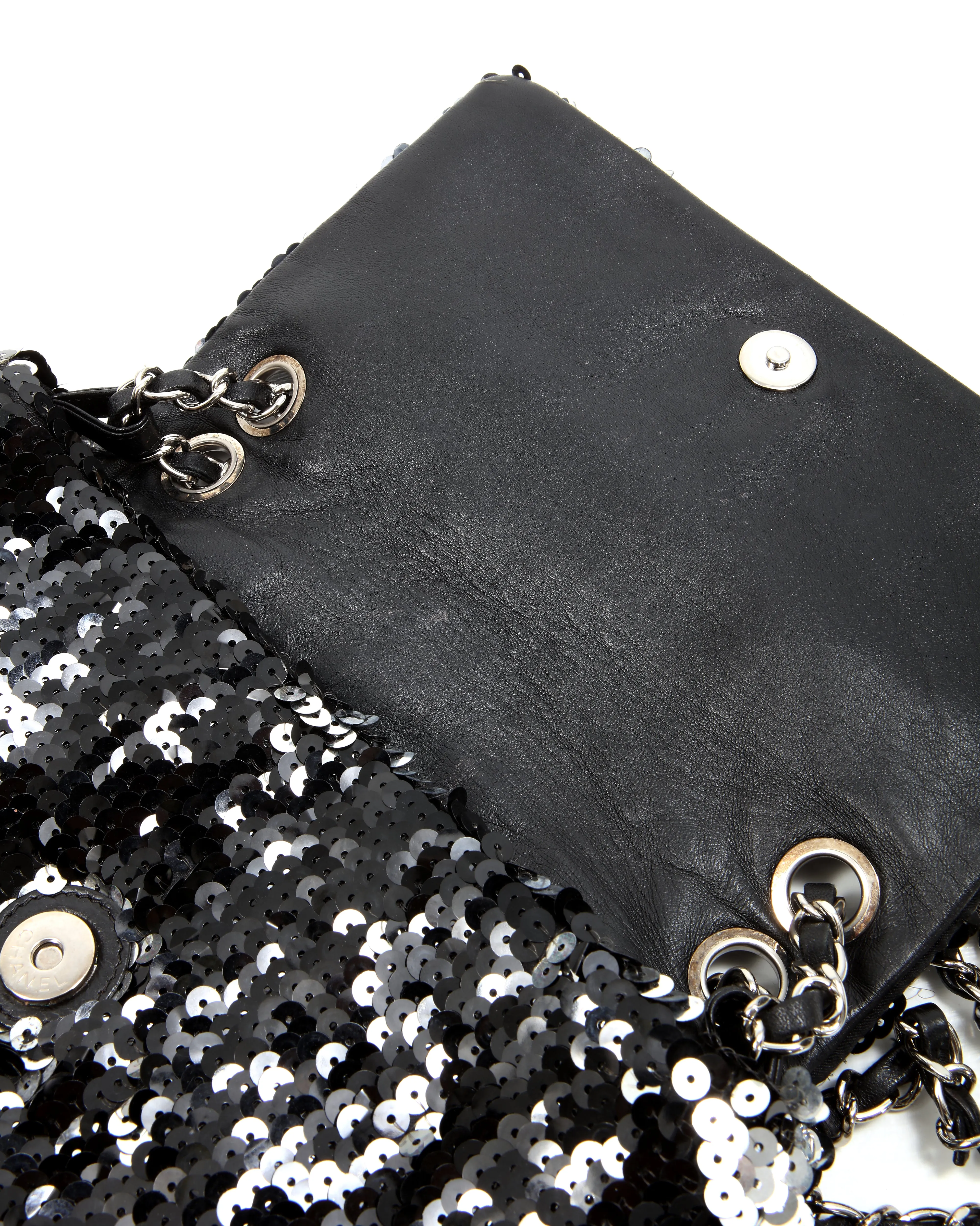 Chanel Black/Silver Sequin Flap CC Logo Shoulder Bag