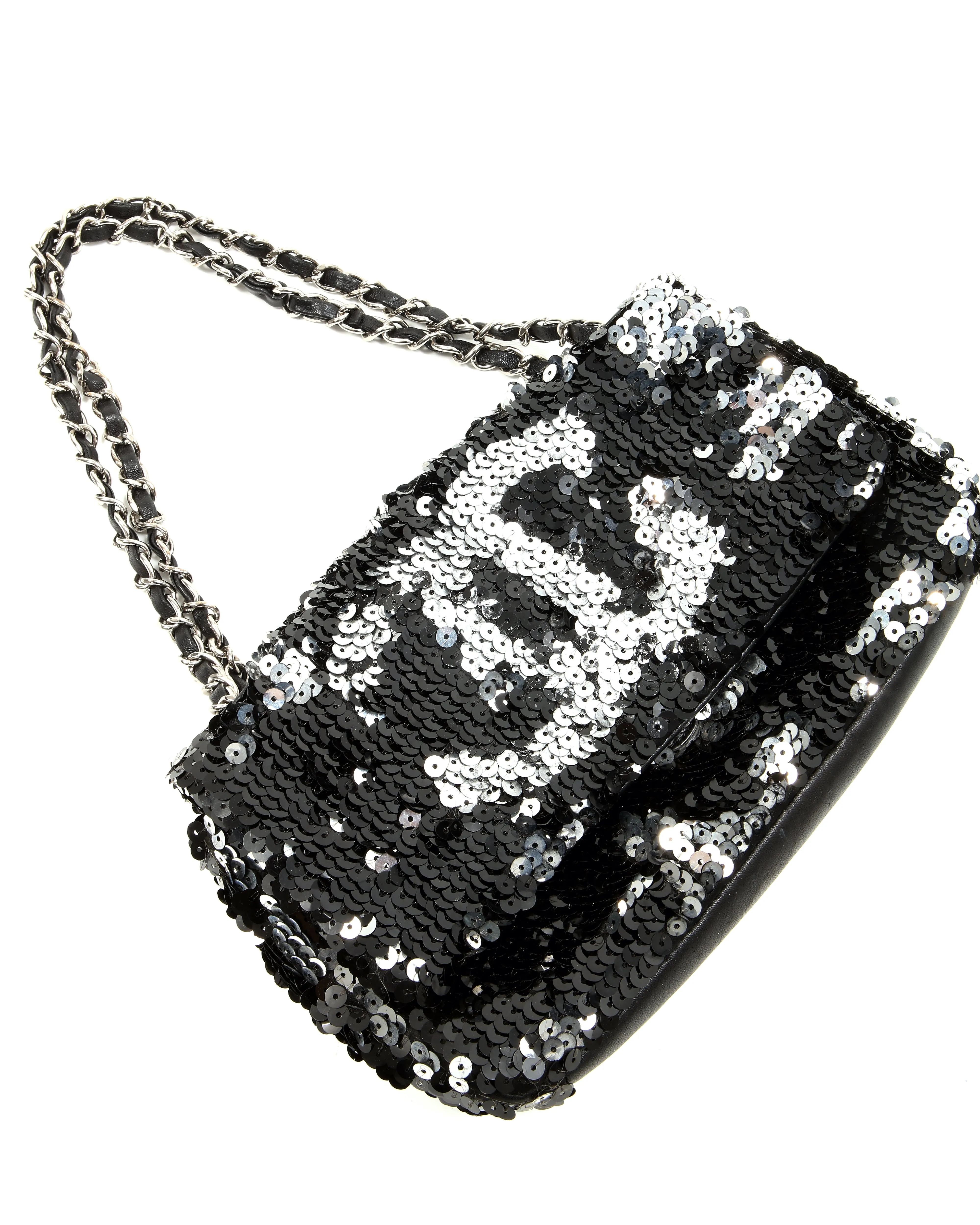Chanel Black/Silver Sequin Flap CC Logo Shoulder Bag