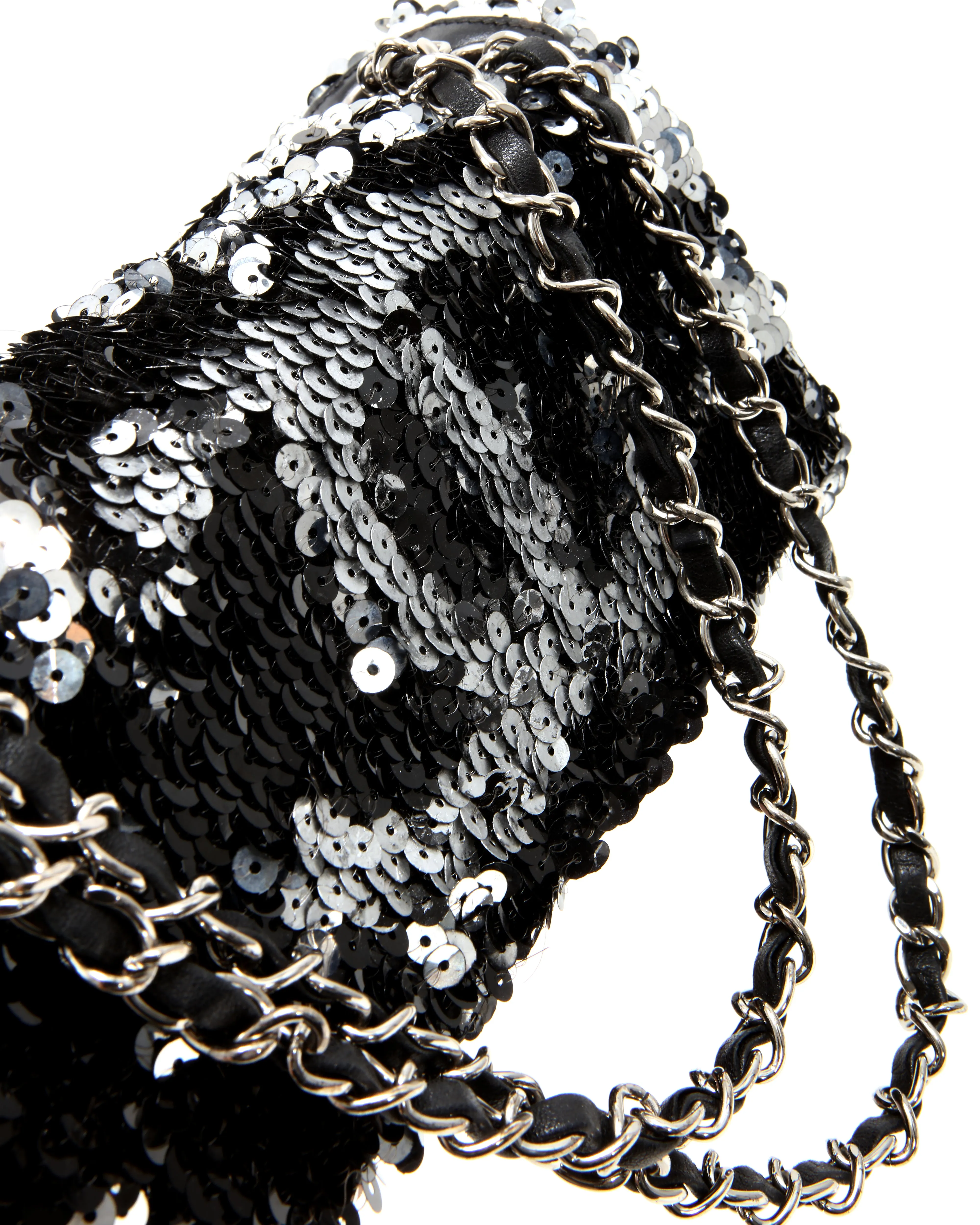 Chanel Black/Silver Sequin Flap CC Logo Shoulder Bag