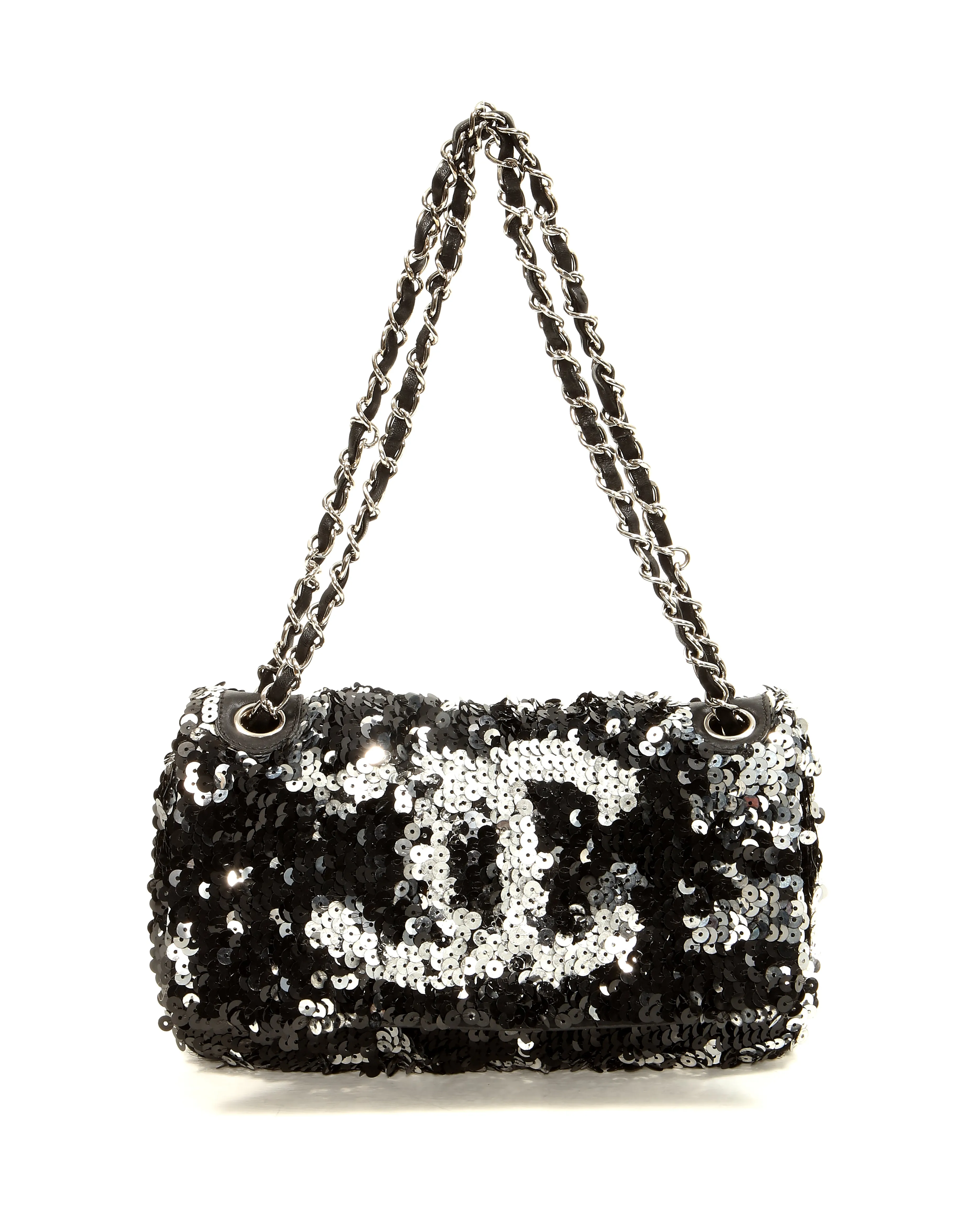 Chanel Black/Silver Sequin Flap CC Logo Shoulder Bag