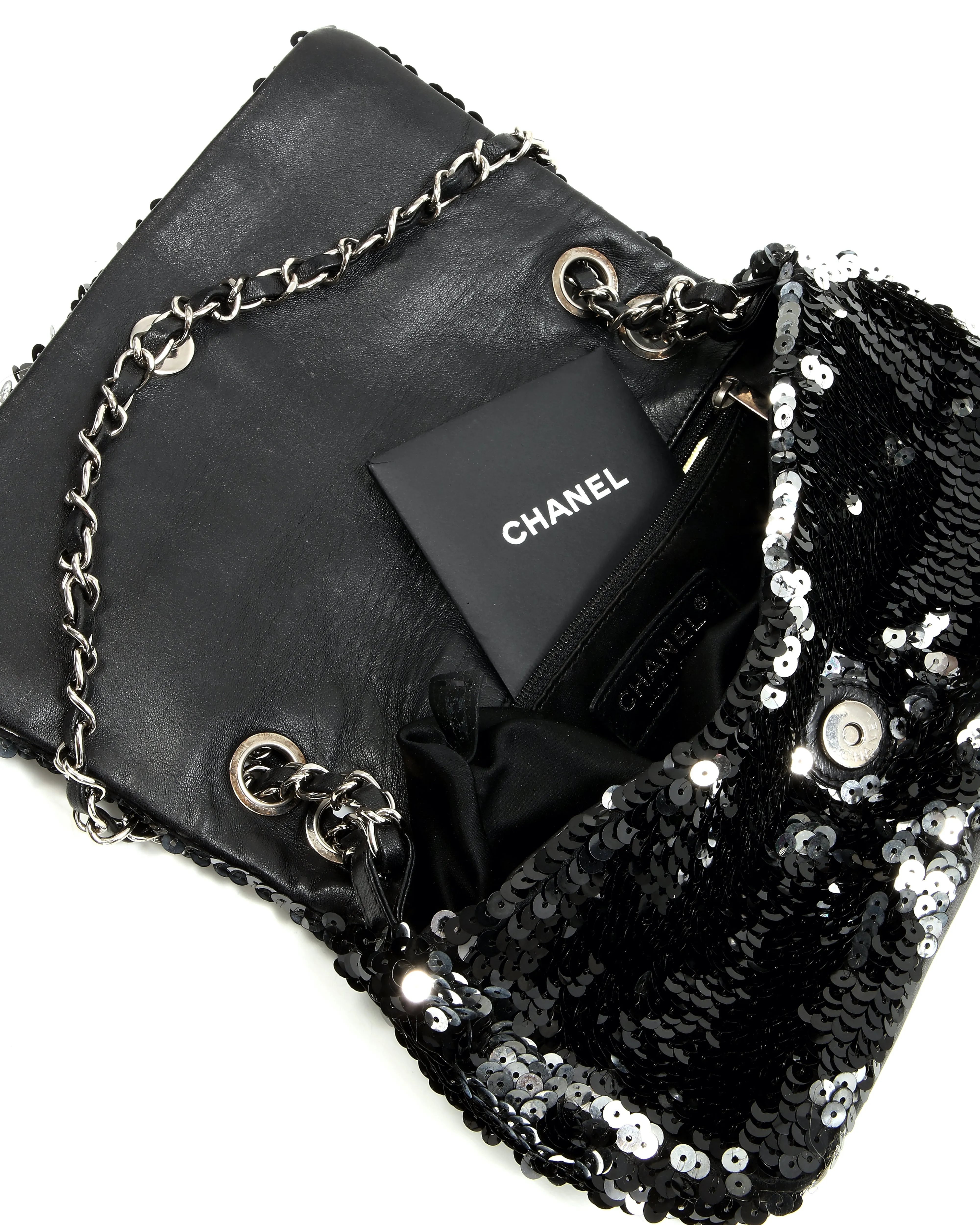 Chanel Black/Silver Sequin Flap CC Logo Shoulder Bag