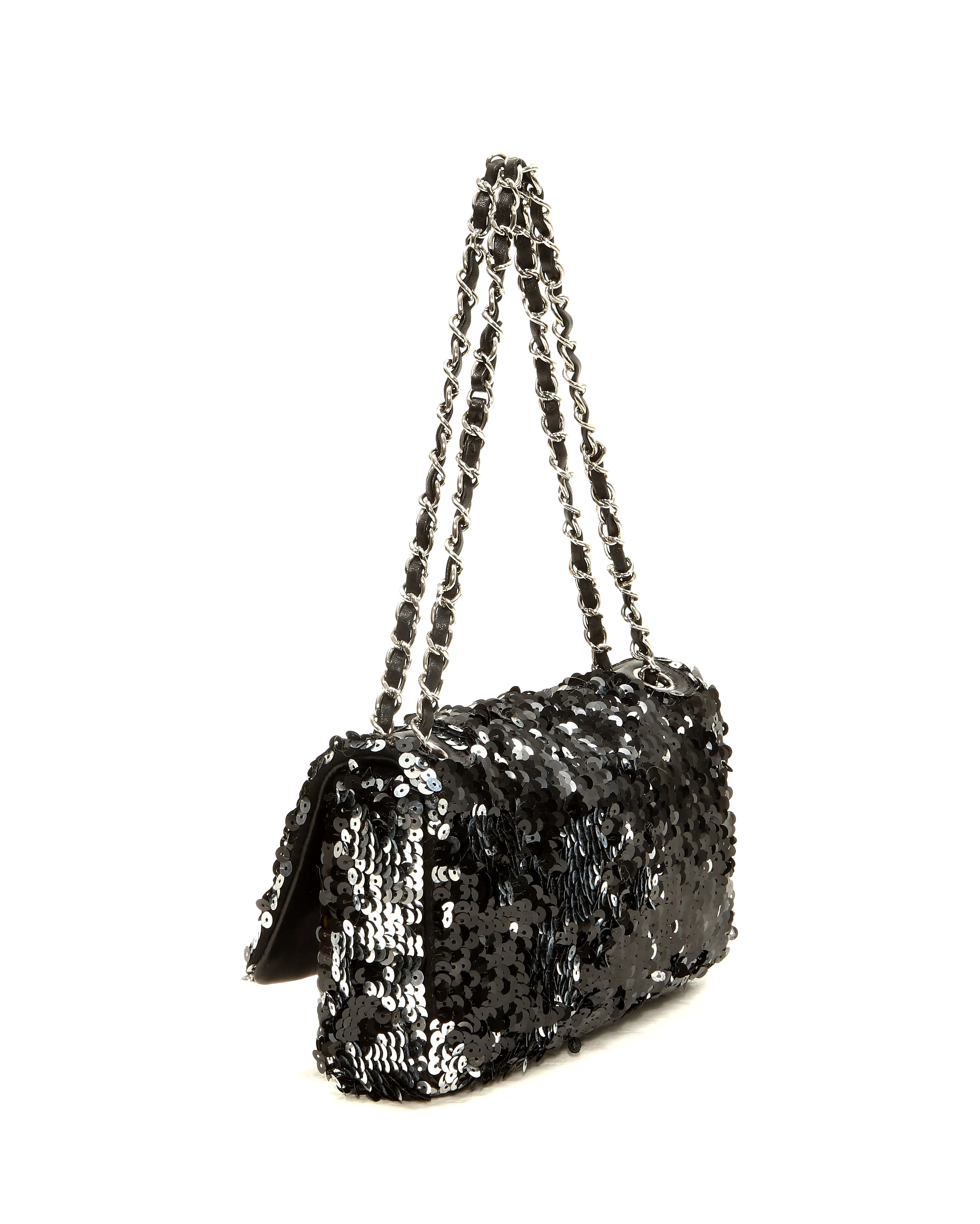 Chanel Black/Silver Sequin Flap CC Logo Shoulder Bag