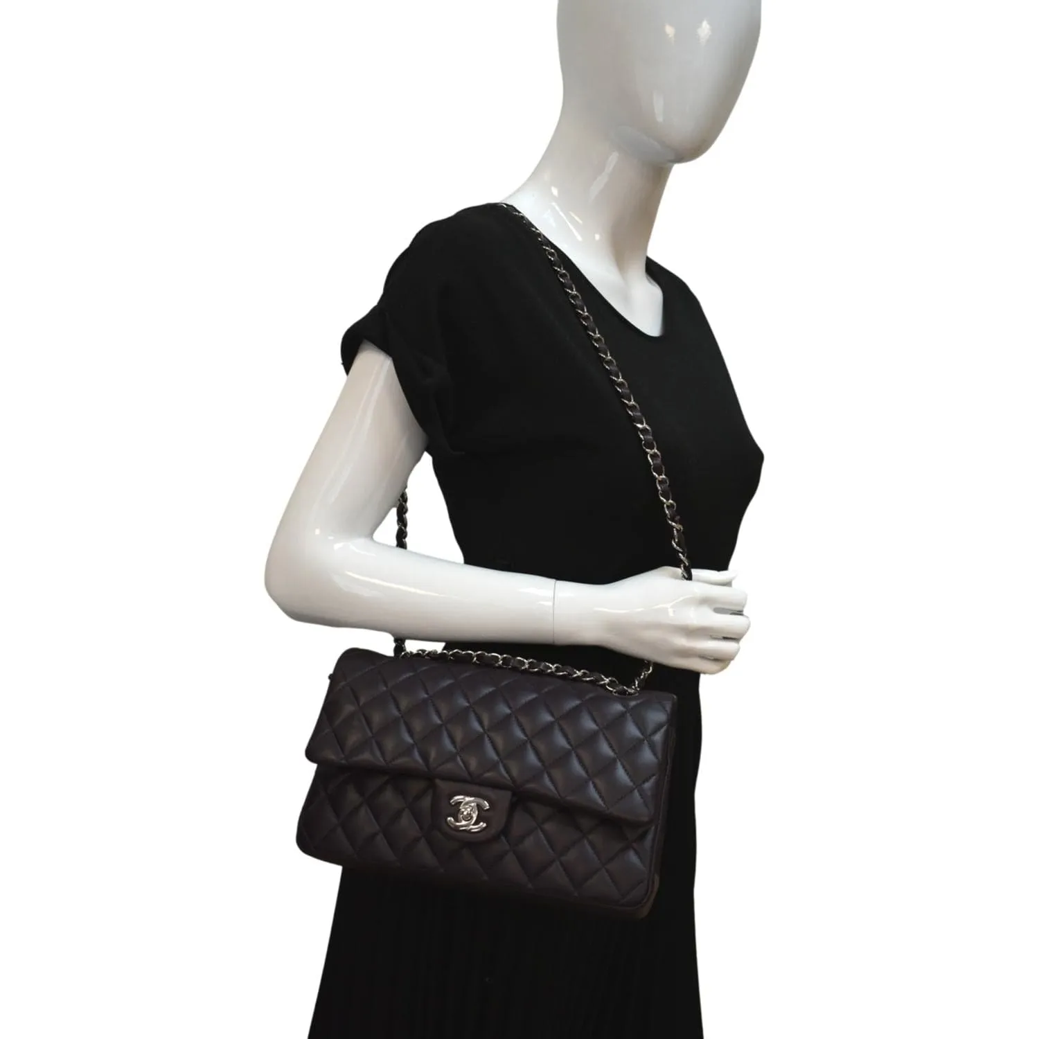 CHANEL Classic Flap Small Calfskin Leather Shoulder Bag Maroon