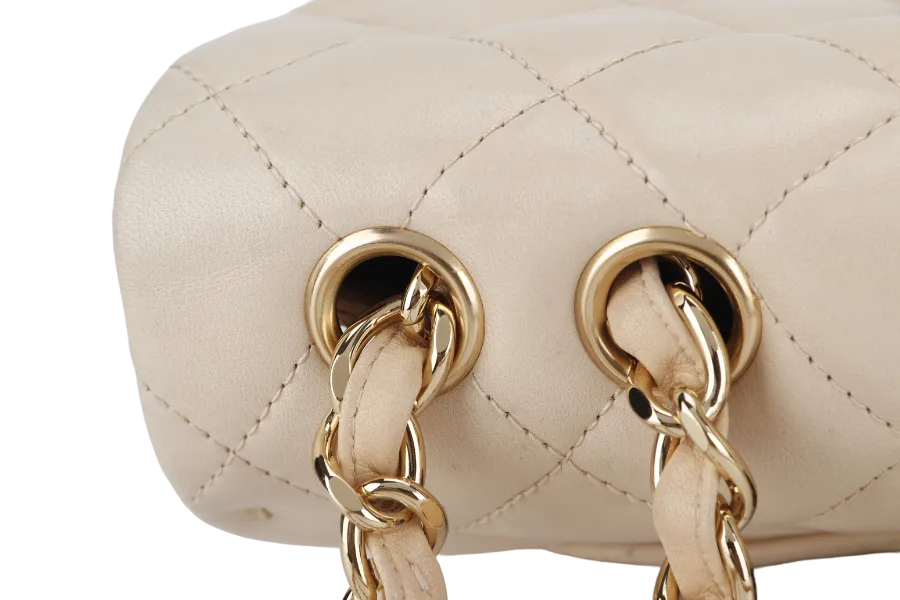 CHANEL CLASSIC SINGLE FLAP (1309xxxx) JUMBO BEIGE LAMBSKIN GOLD HARDWARE WITH CARD