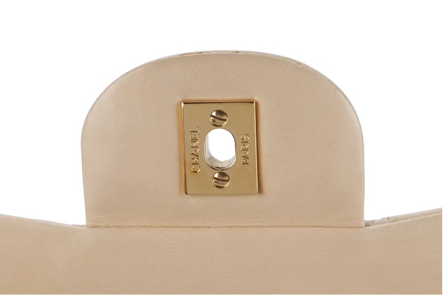 CHANEL CLASSIC SINGLE FLAP (1309xxxx) JUMBO BEIGE LAMBSKIN GOLD HARDWARE WITH CARD
