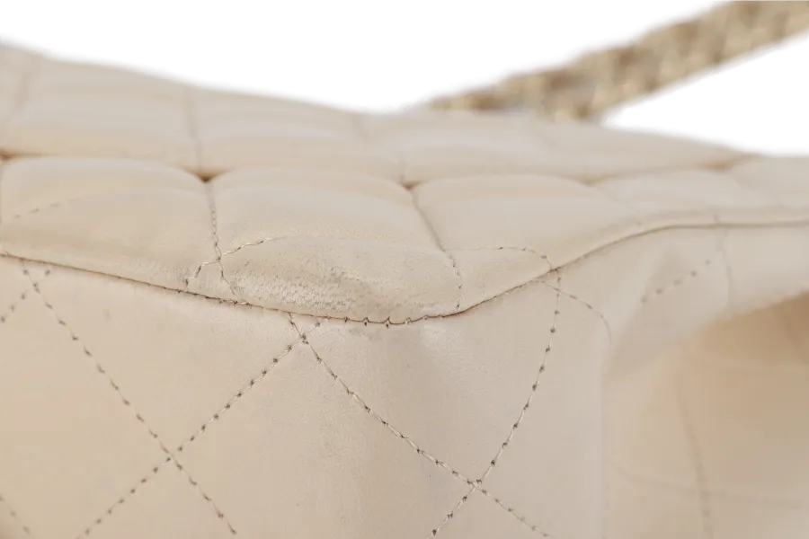 CHANEL CLASSIC SINGLE FLAP (1309xxxx) JUMBO BEIGE LAMBSKIN GOLD HARDWARE WITH CARD