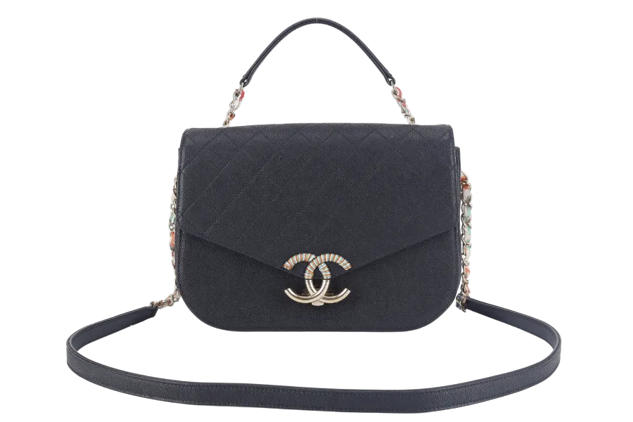 CHANEL PARIS-CUBA THREAD AROUND FLAP BAG (2359xxxx) BLACK CAVIAR LEATHER GOLD HARDWARE WITH CARD