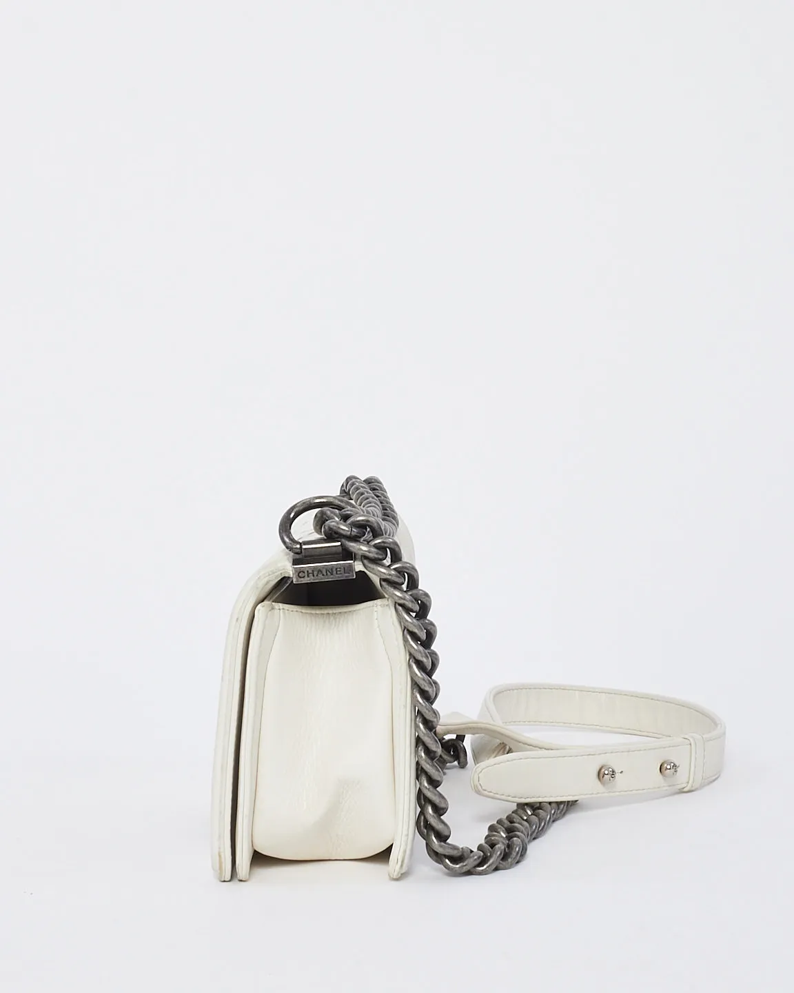 Chanel White Quilted Lambskin Small Boy Bag SHW