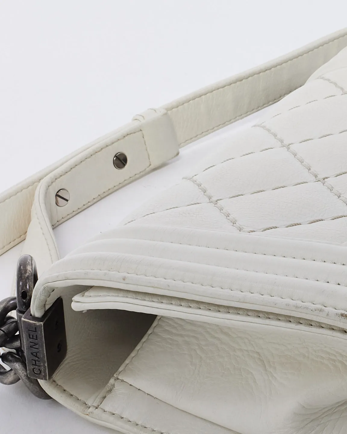 Chanel White Quilted Lambskin Small Boy Bag SHW