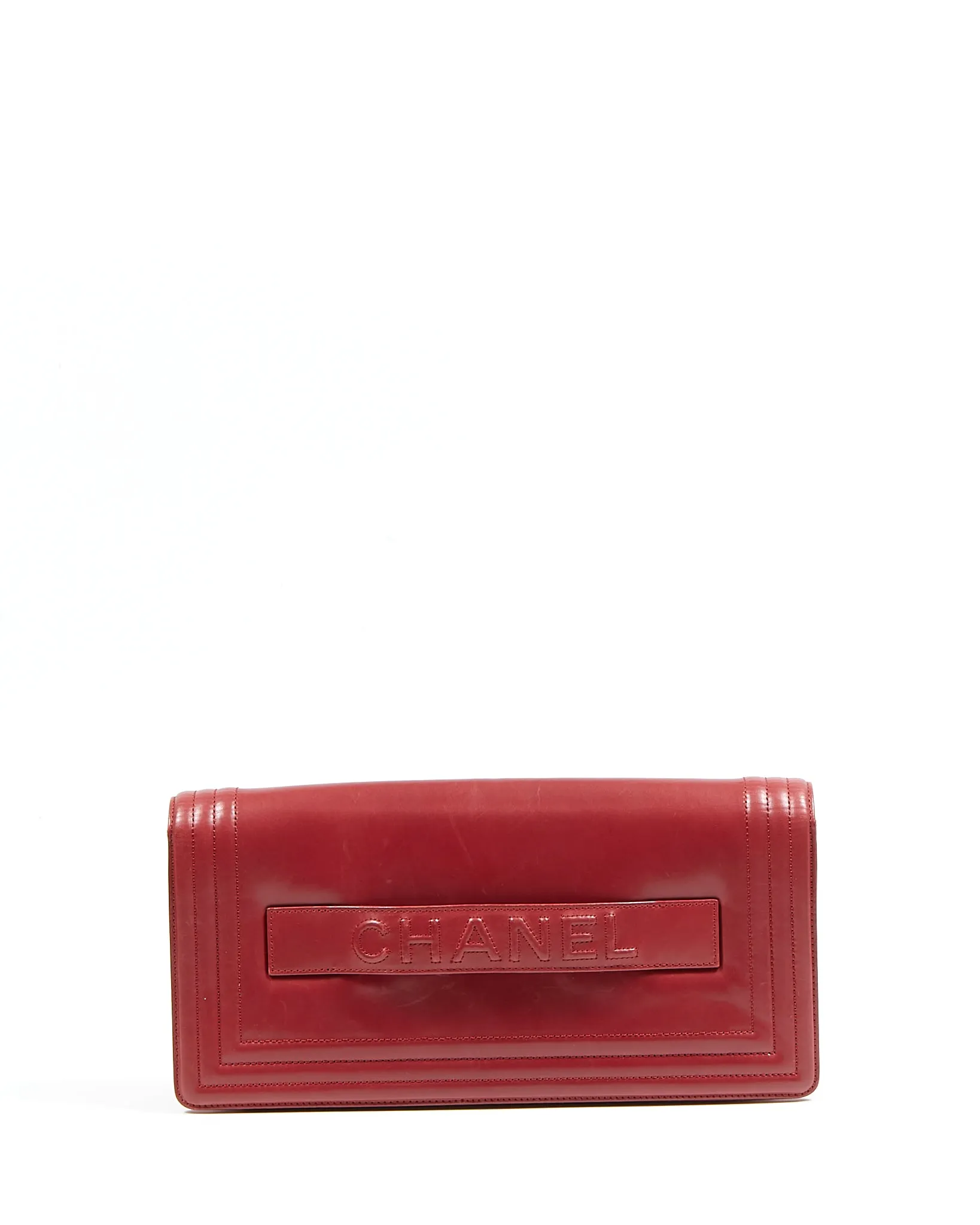 Chanel Wine Red Lambskin Boy Clutch