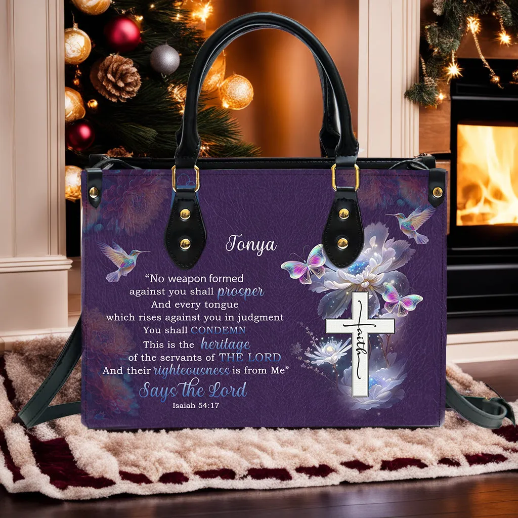 Christianartbag Handbags, Says The Lord Isaiah 54:17 Leather Handbag Purple, Personalized Bags, Gifts for Women, Christmas Gift, CABLTB01290923.