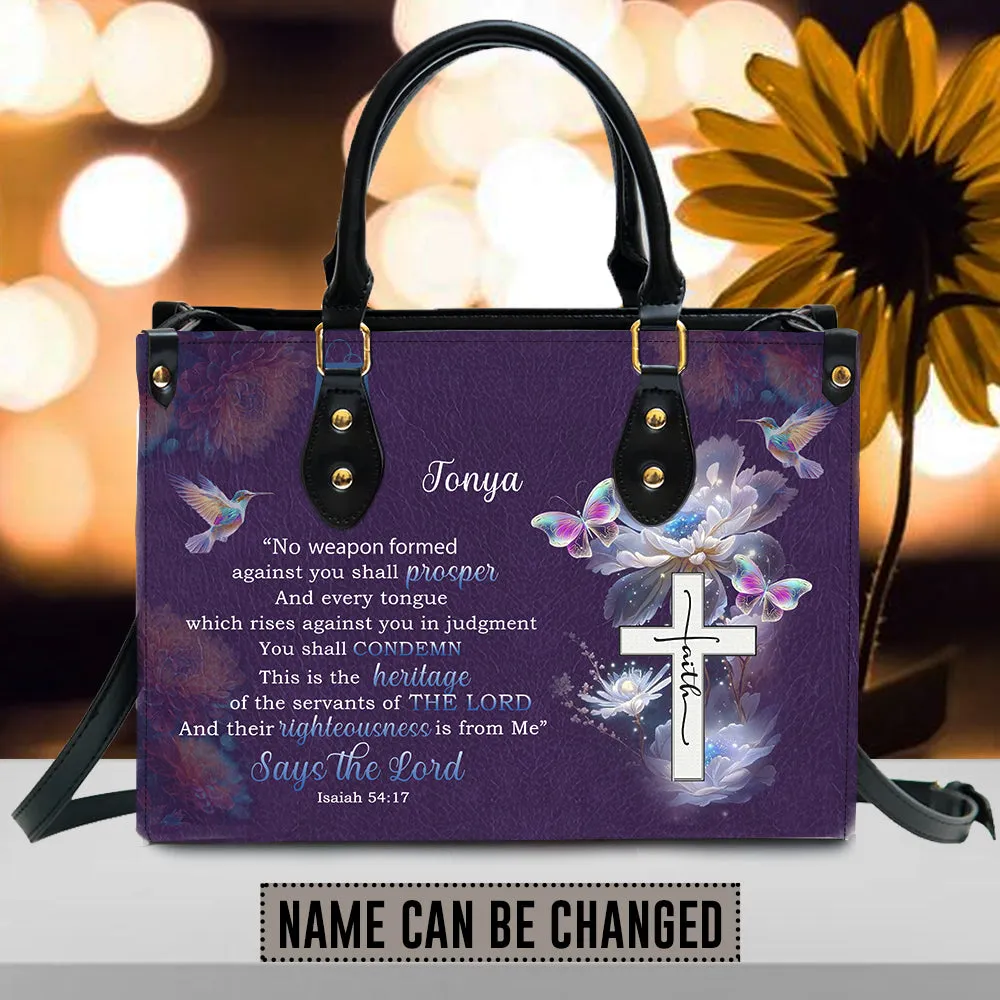 Christianartbag Handbags, Says The Lord Isaiah 54:17 Leather Handbag Purple, Personalized Bags, Gifts for Women, Christmas Gift, CABLTB01290923.
