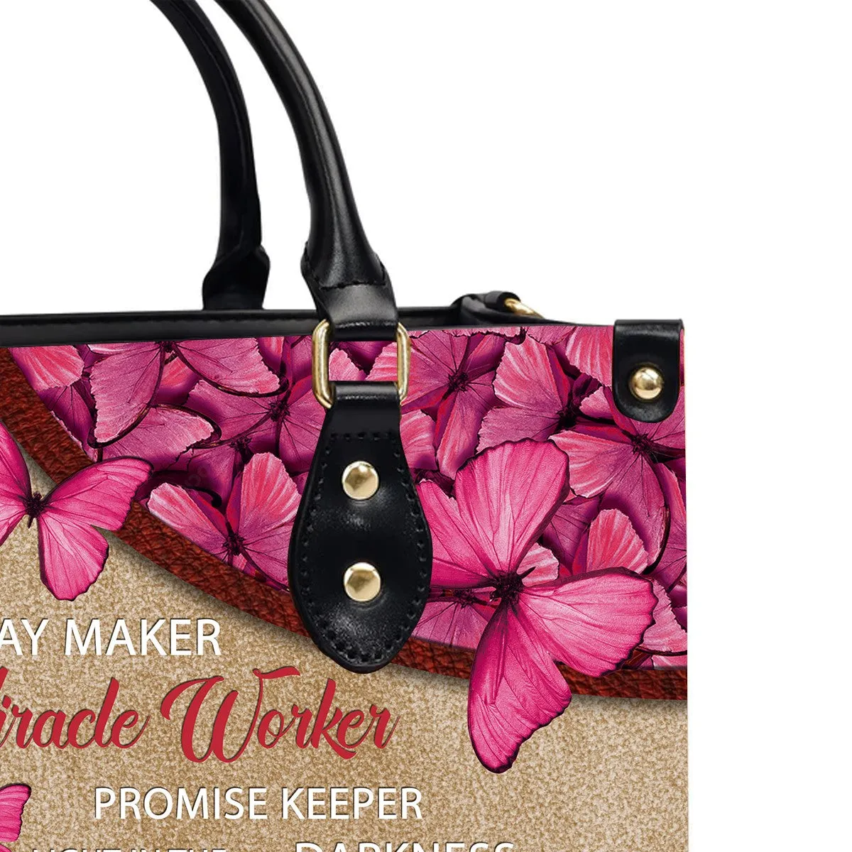 Christianartbag Handbags, Way Maker Miracle Worker Leather Handbag, Butterfly Pink Leather Handbag, Gifts for Women, CABLTB01311023.