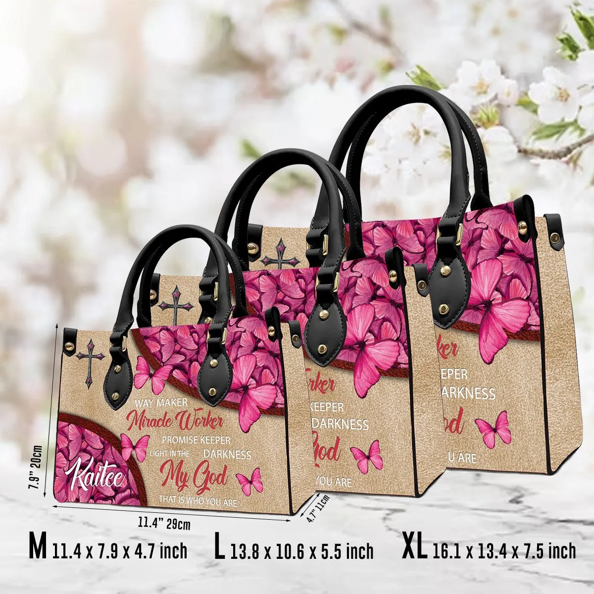 Christianartbag Handbags, Way Maker Miracle Worker Leather Handbag, Butterfly Pink Leather Handbag, Gifts for Women, CABLTB01311023.