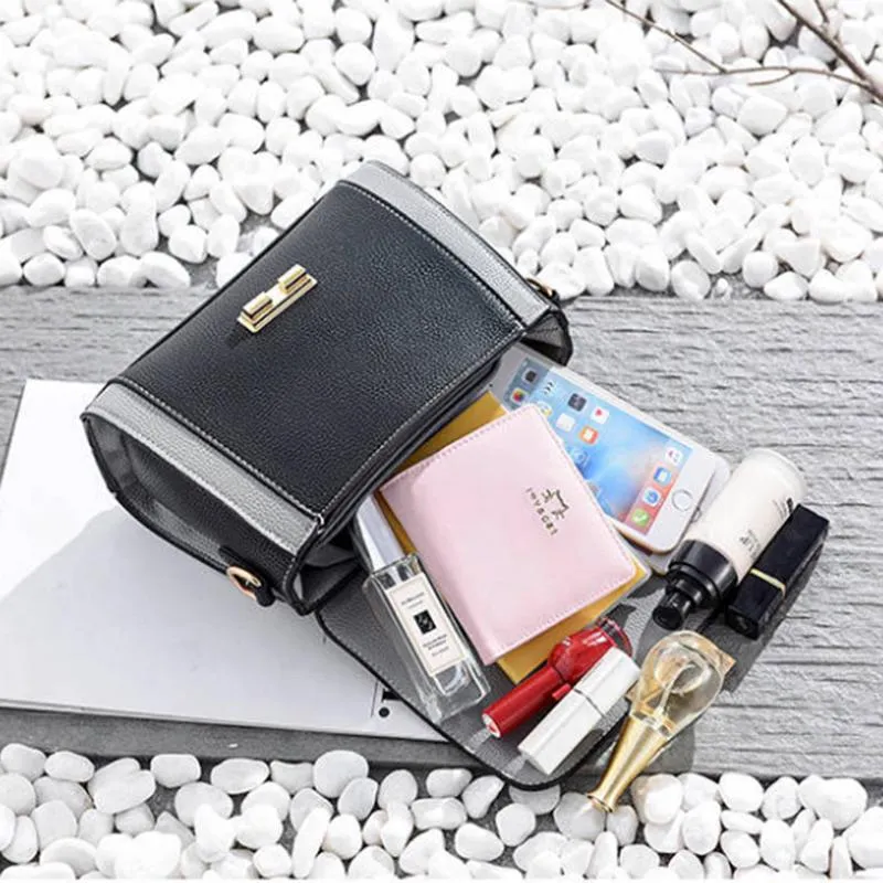 Crossbody Bag Women Black Leather Buckle Zipper Waterproof Large Capacity Shoulder Bag Tote