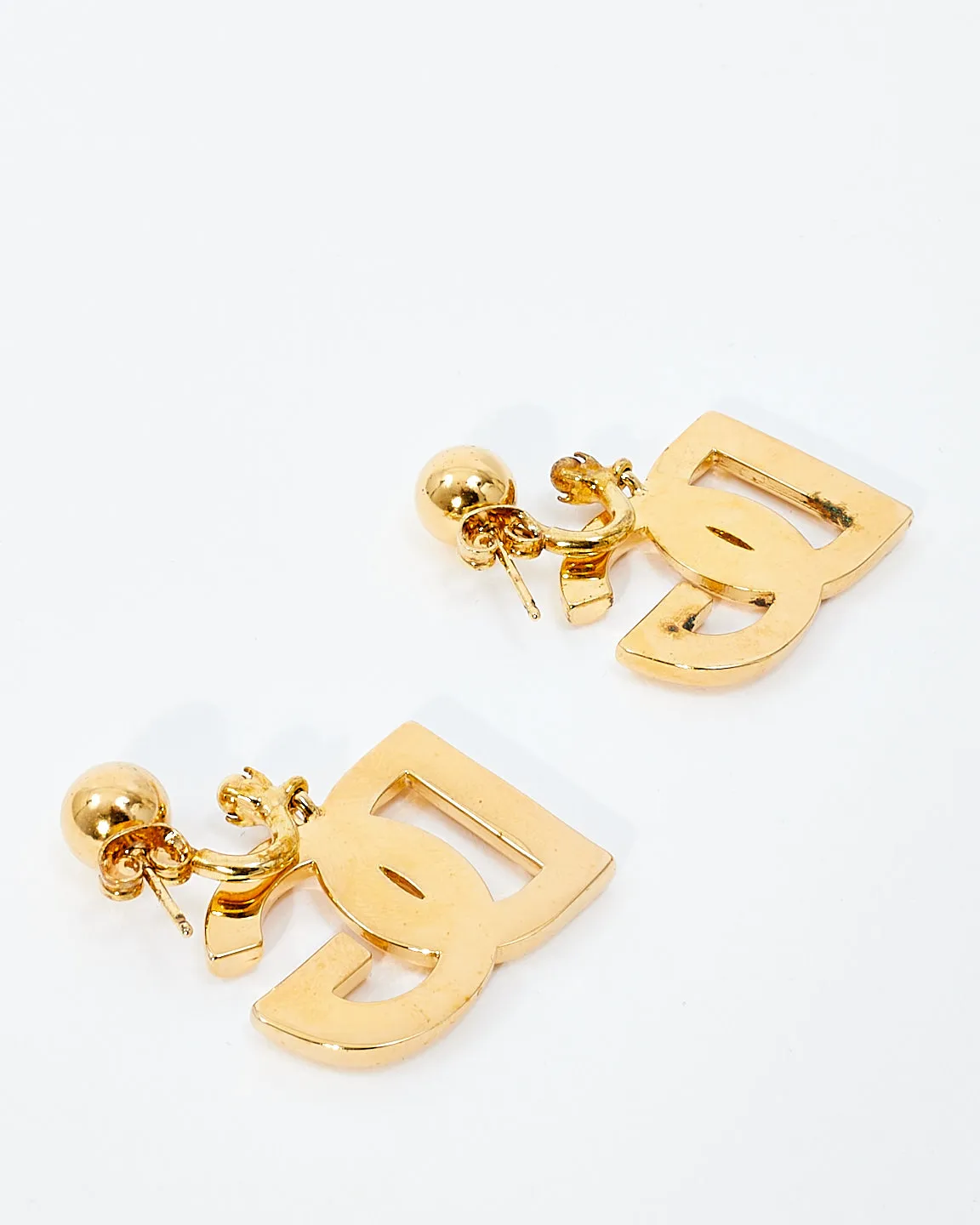 Dolce & Gabbana Gold Metal DG Logo Drop Earrings