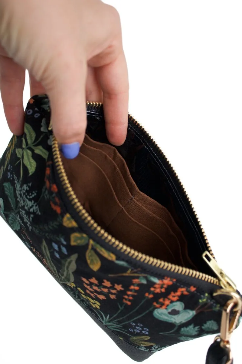Evening Wildflower Canvas Convertible Crossbody Wristlet  with Compartments