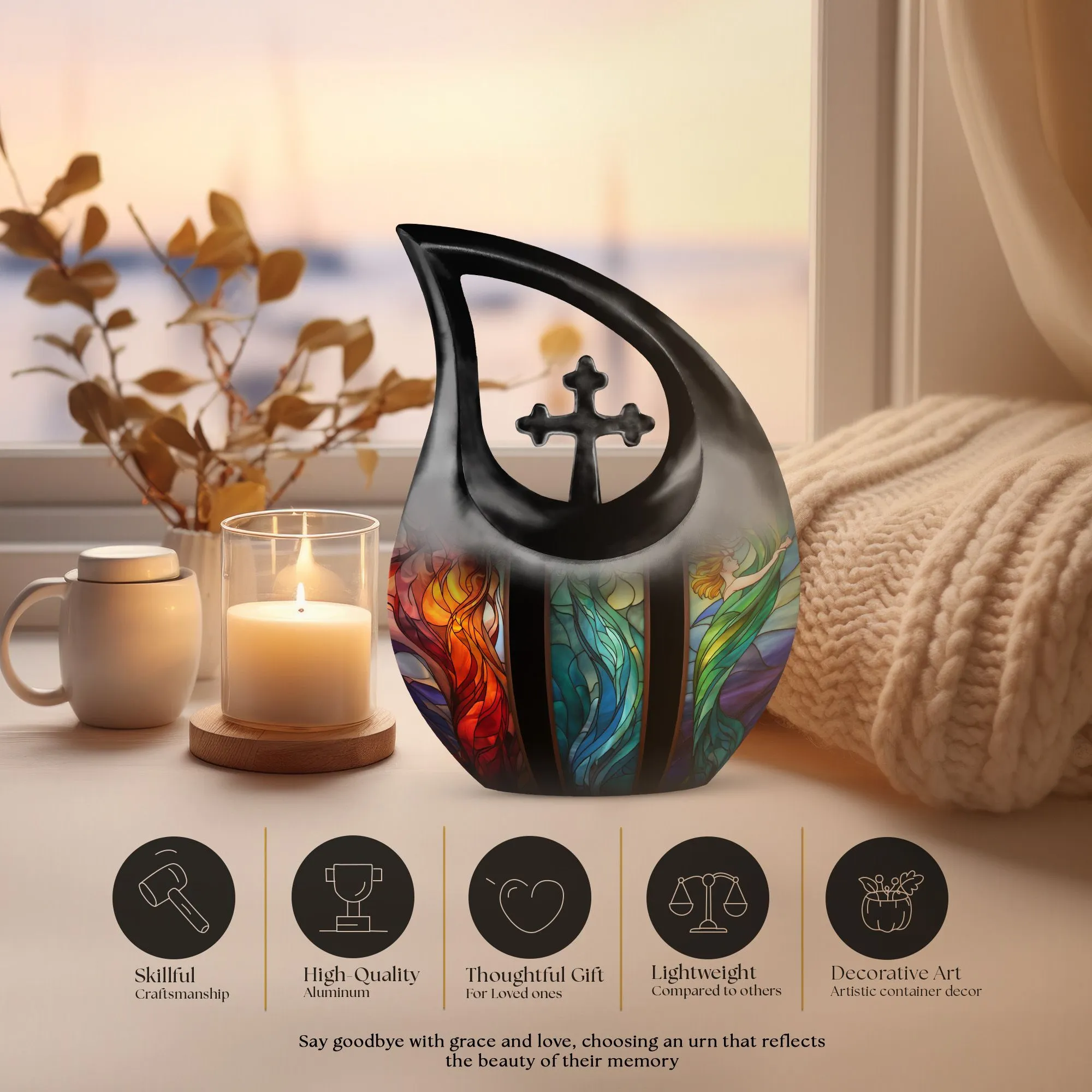 Glass Cross Drop Urn - A Cherished Memorial Keepsake Urn