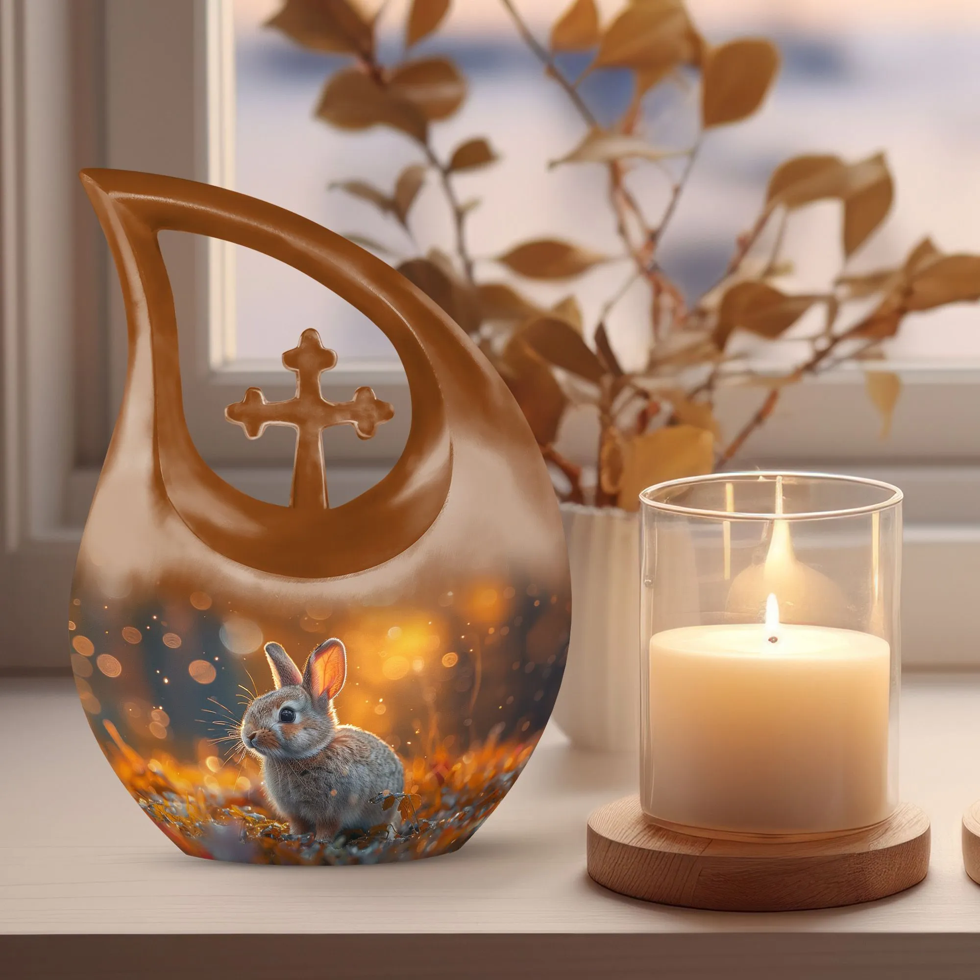 Golden Hour Bunny Memorial Cremation Urn For Ashes