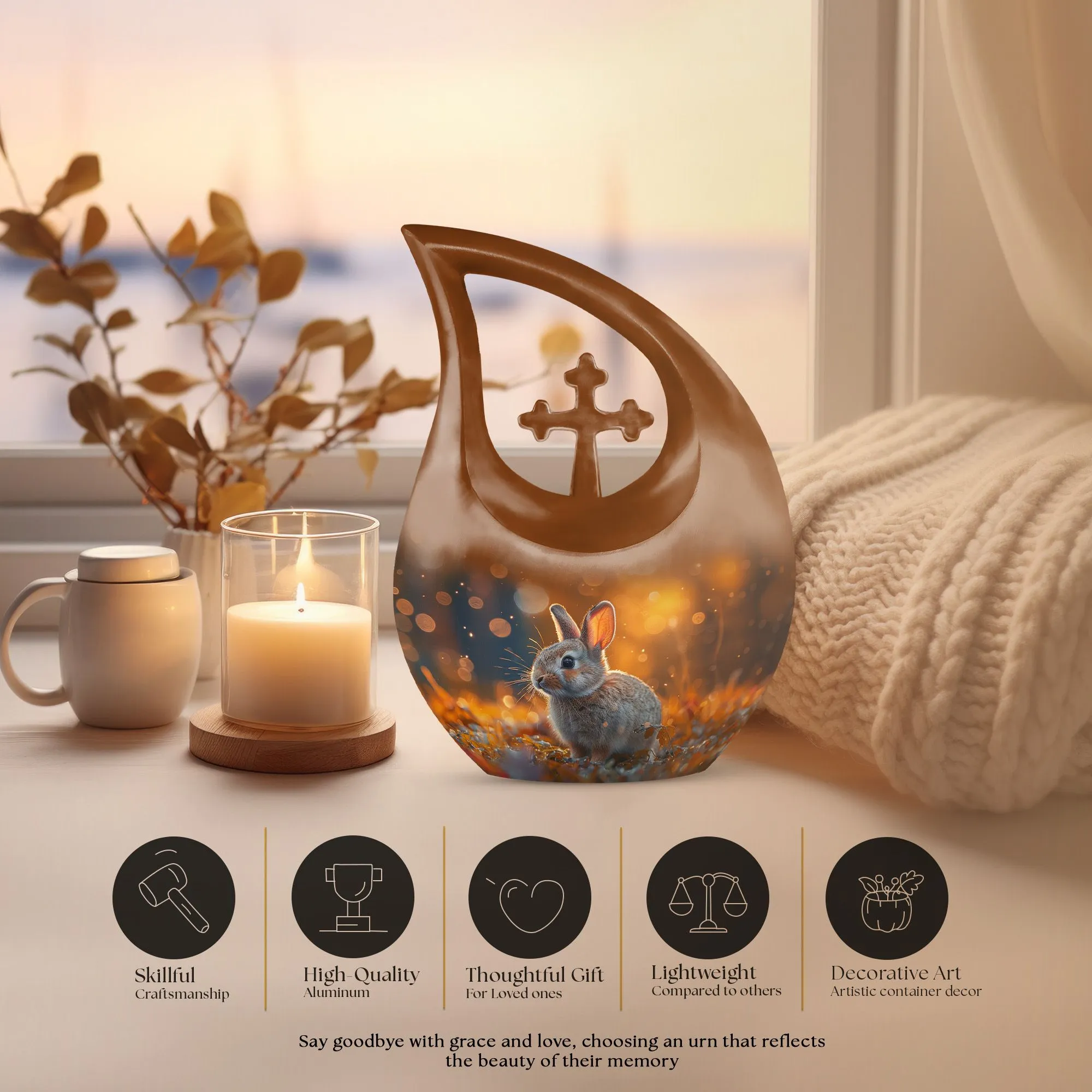 Golden Hour Bunny Memorial Cremation Urn For Ashes
