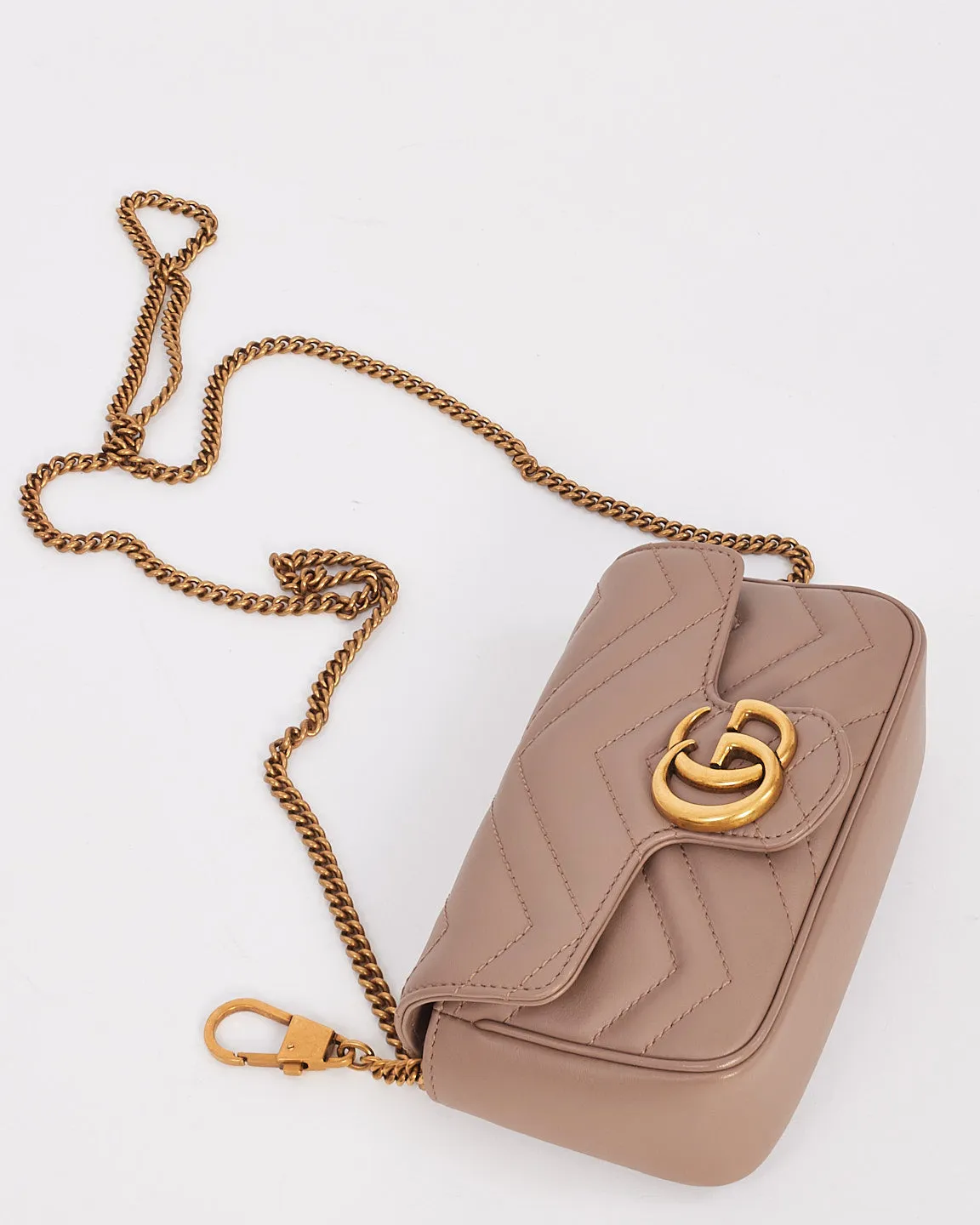 Gucci Beige Matelassé Leather GG Marmont Super Mini Bag