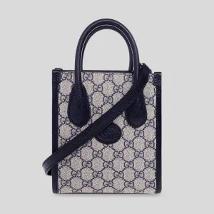 GUCCI GG Supreme Canvas Unisex Small Tote Crossbody Bag Navy RB-671623