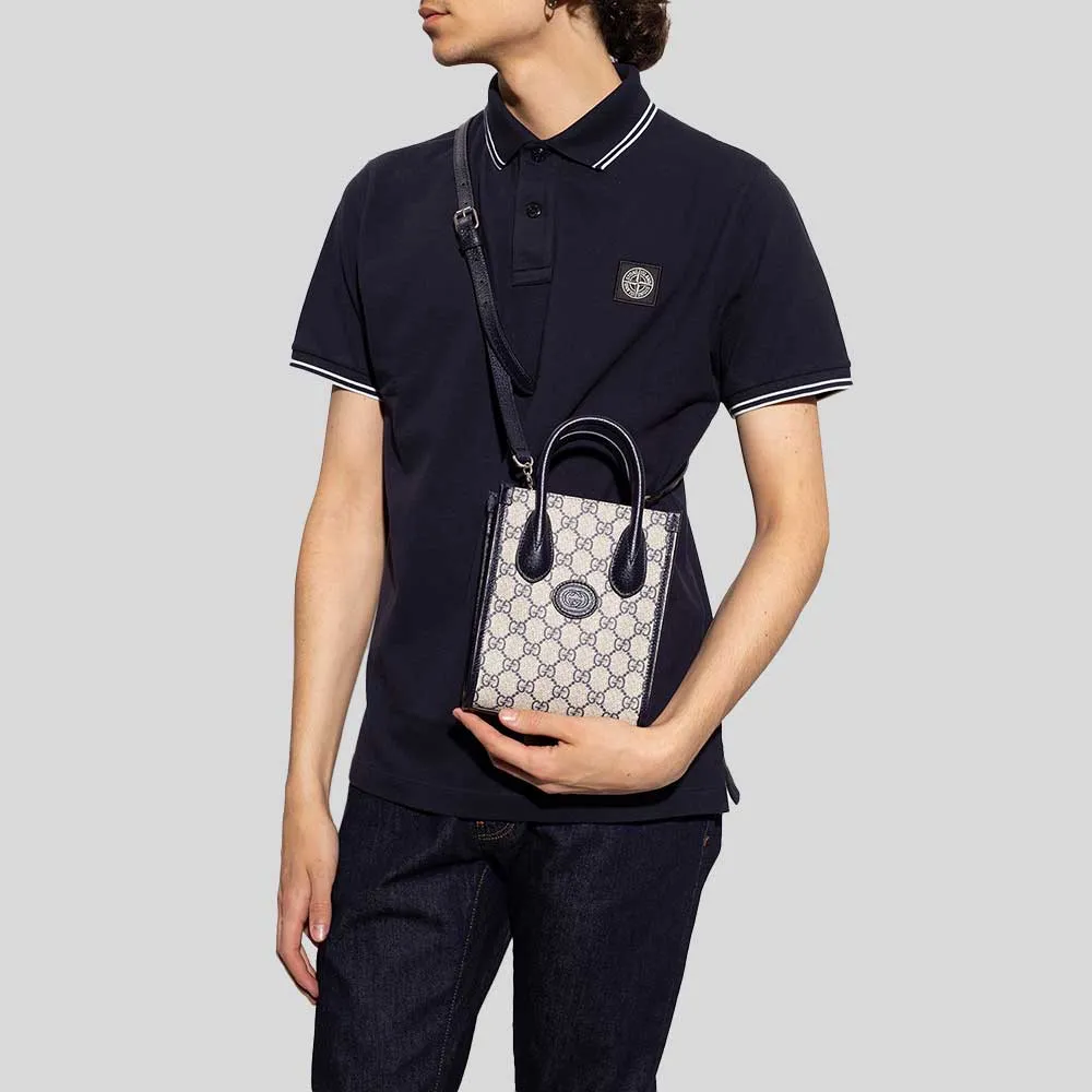 GUCCI GG Supreme Canvas Unisex Small Tote Crossbody Bag Navy RB-671623