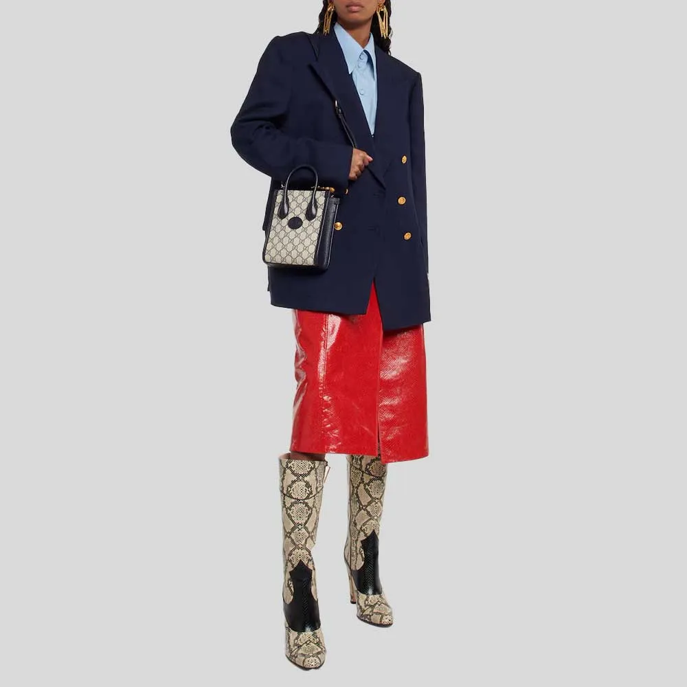 GUCCI GG Supreme Canvas Unisex Small Tote Crossbody Bag Navy RB-671623
