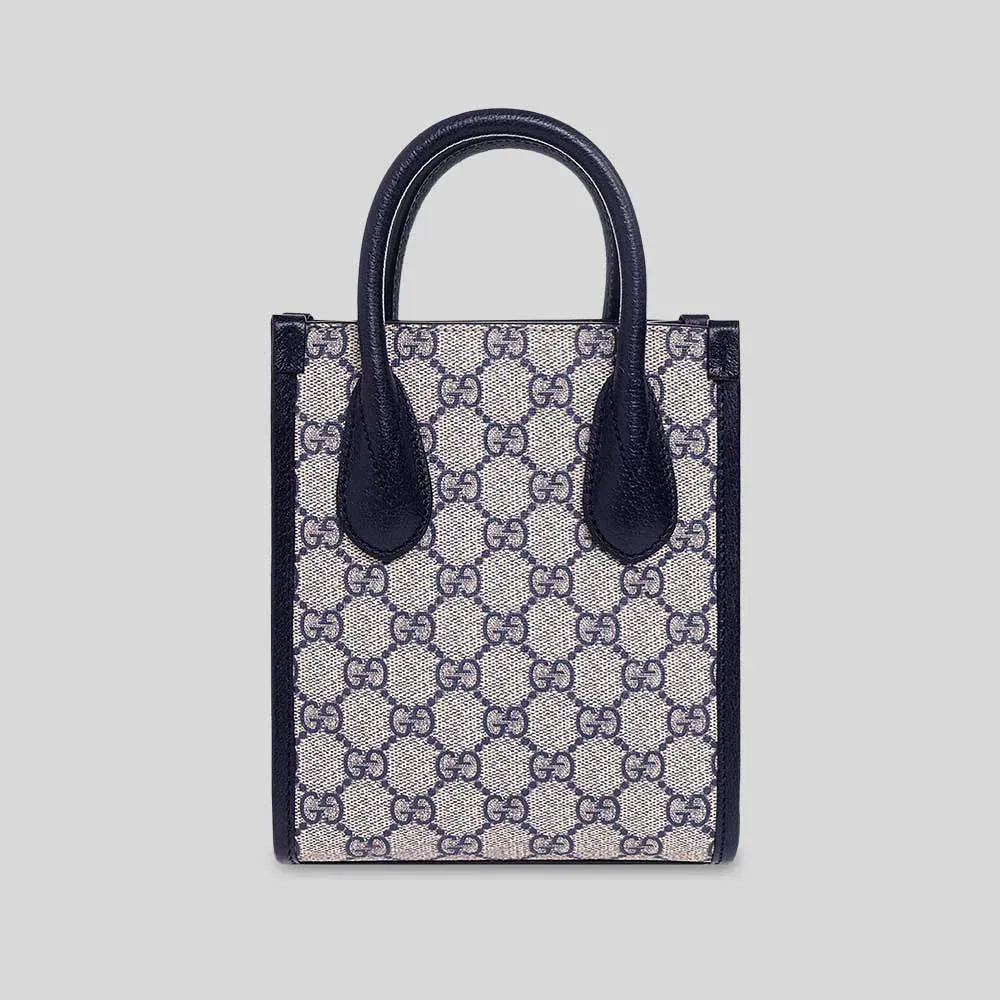 GUCCI GG Supreme Canvas Unisex Small Tote Crossbody Bag Navy RB-671623