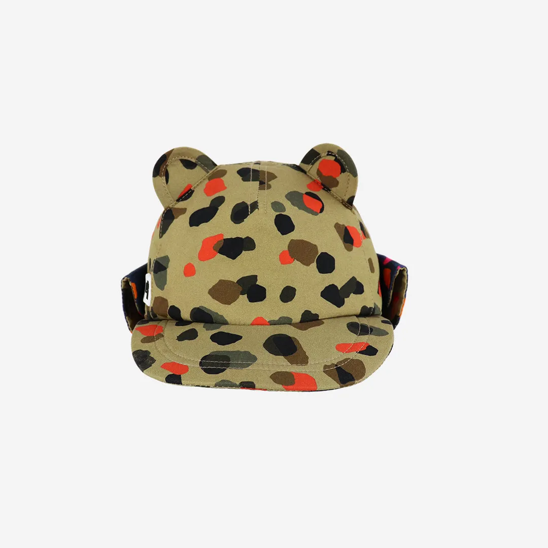 Kids Cub hat with neck flap: Leopard Neutral