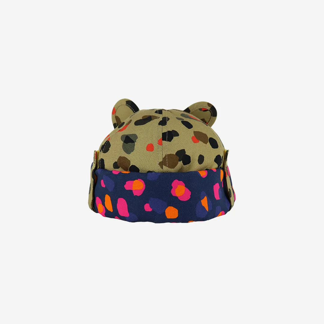 Kids Cub hat with neck flap: Leopard Neutral